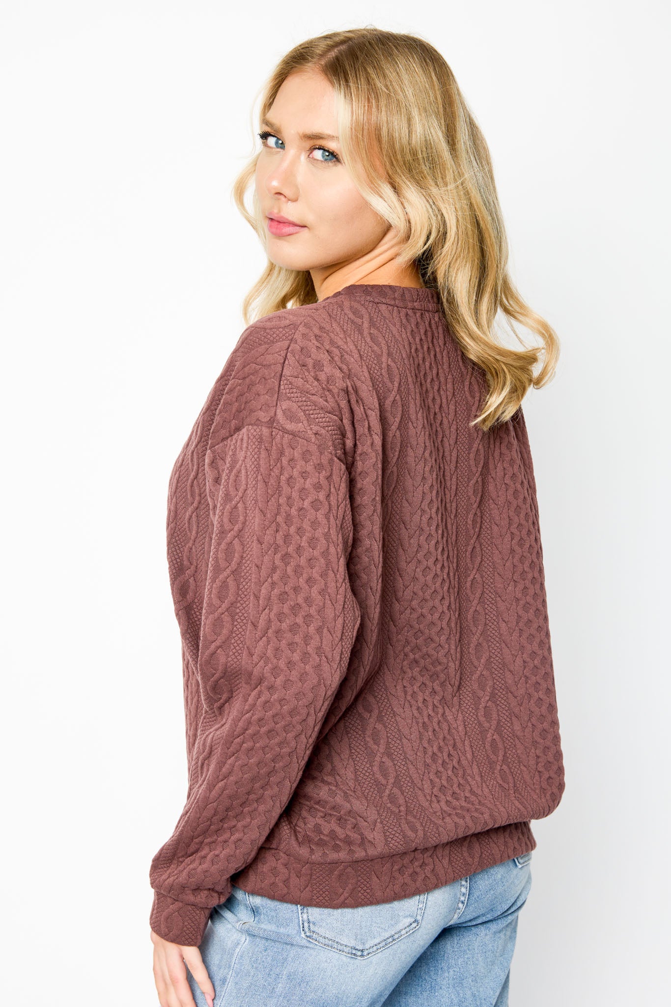 Jacquard Crew-Neck Cable-Knit Sweater