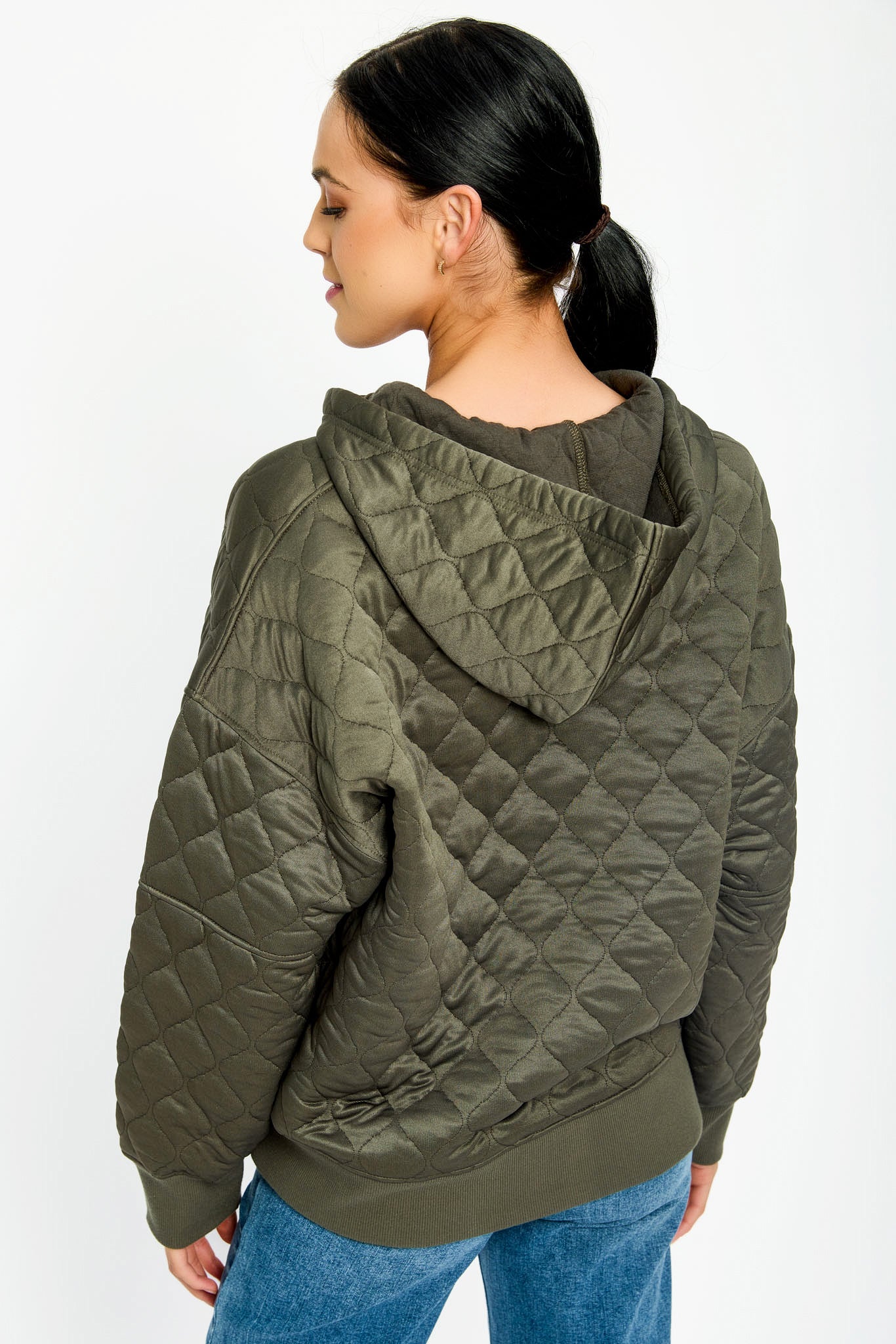 Chandail à capuchon matelassé demi-zip