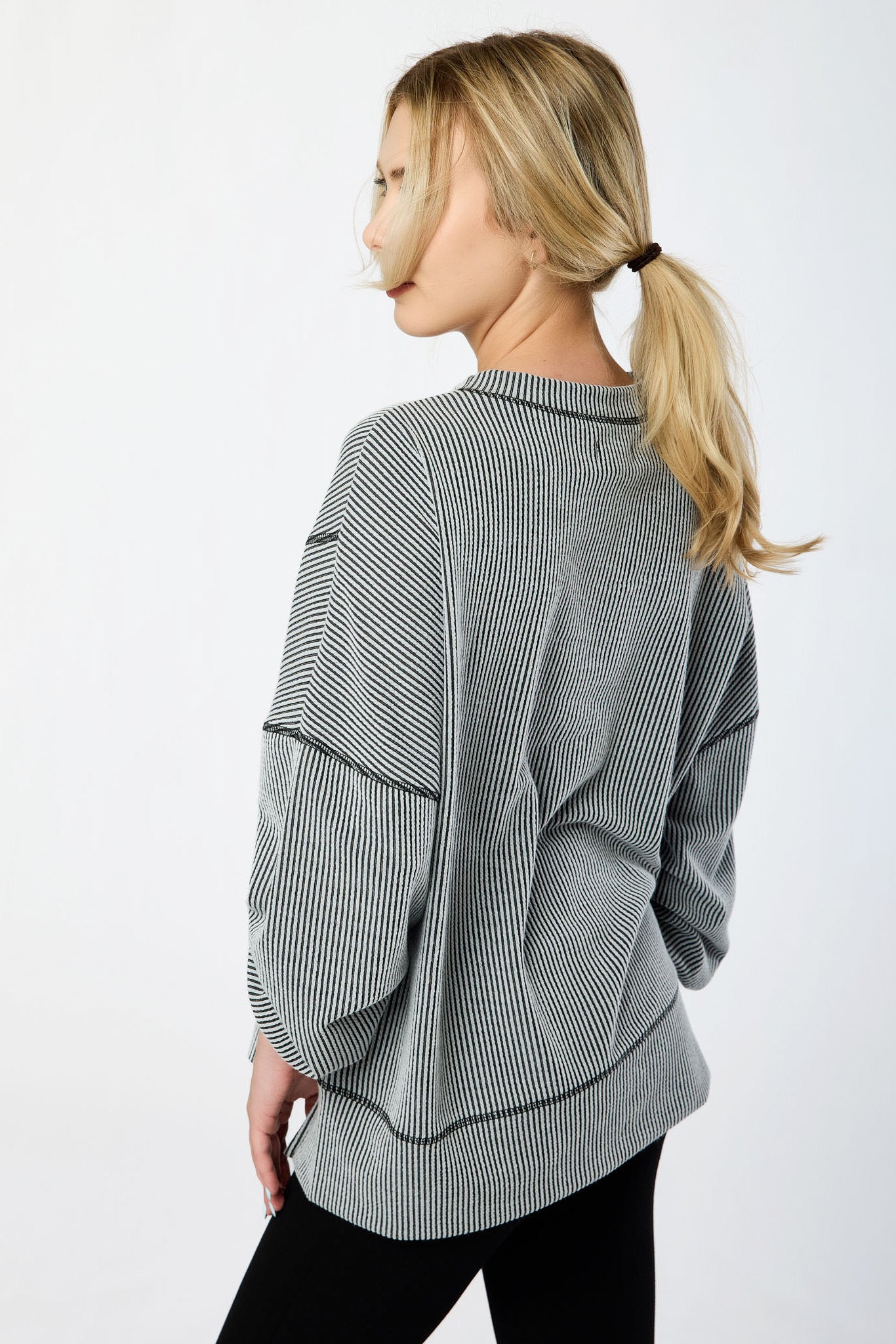 Oversized Cozy Rib Top with Contrast Stitching