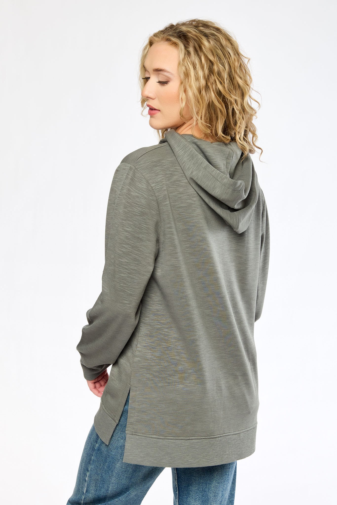 Hooded Fleece Sweatshirt with Side Slits