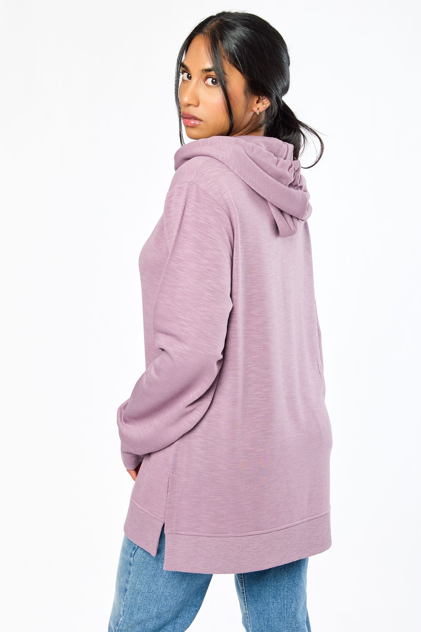 Hooded Fleece Sweatshirt with Side Slits