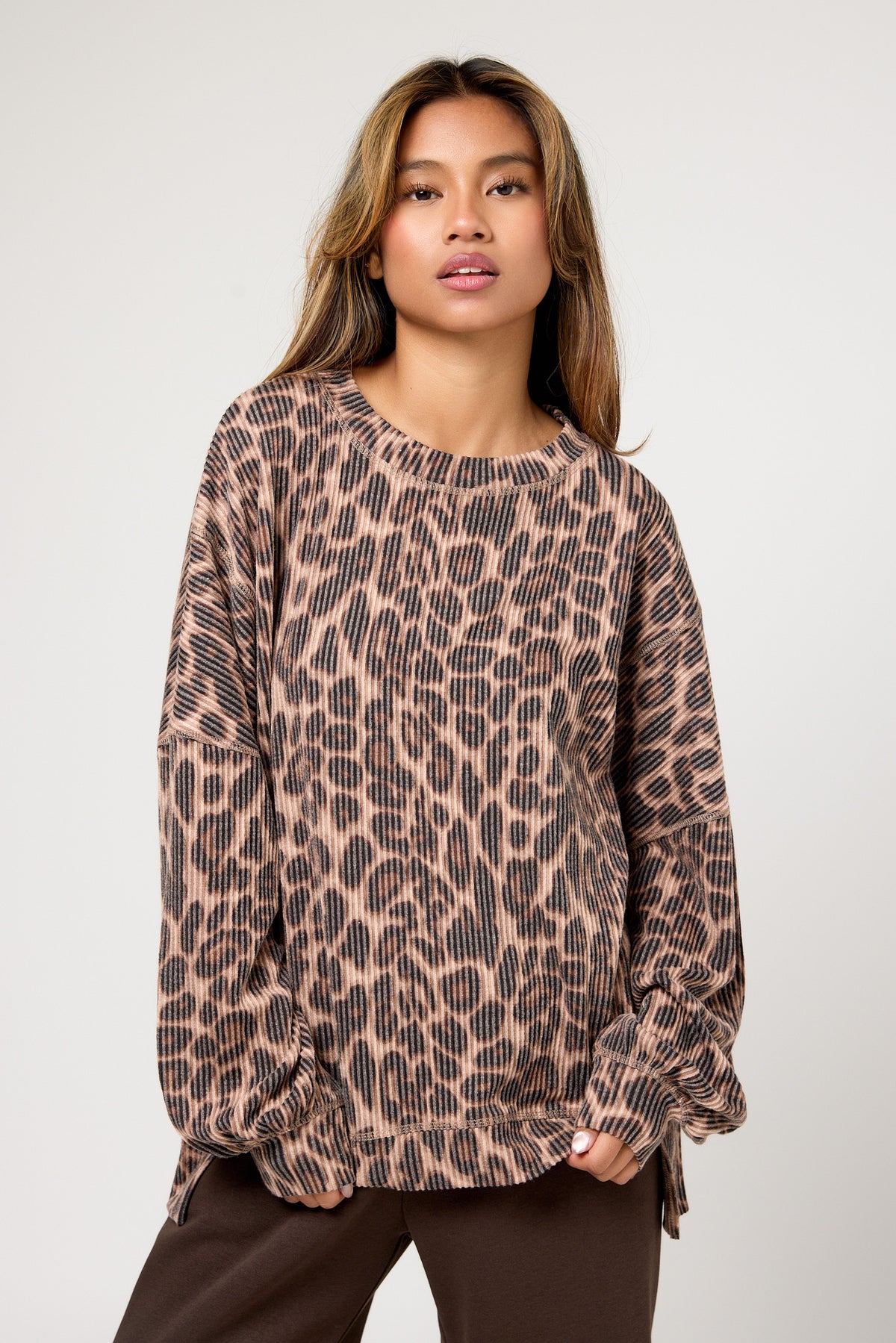 Animal Print Cozy Ribbed Crew Neck