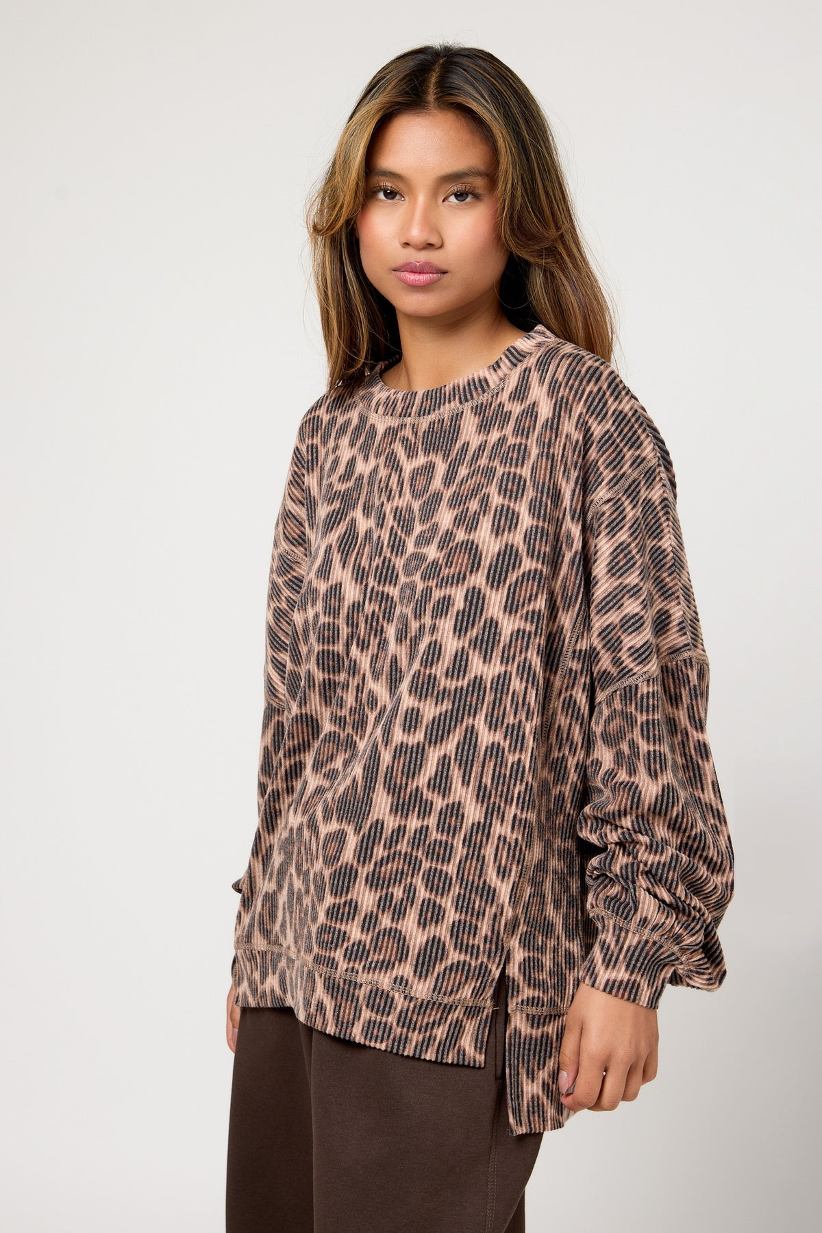 Animal Print Cozy Ribbed Crew Neck