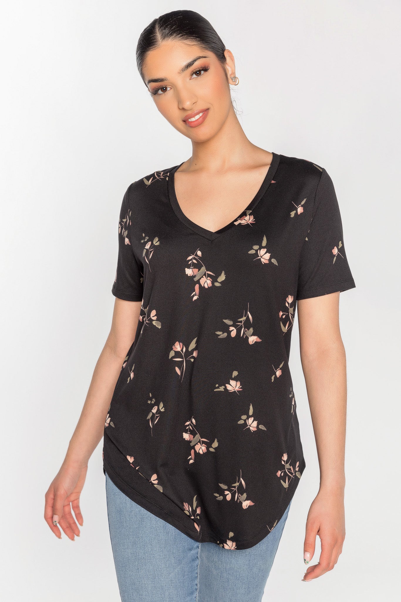 Floral Short Sleeve V-Neck Tunic