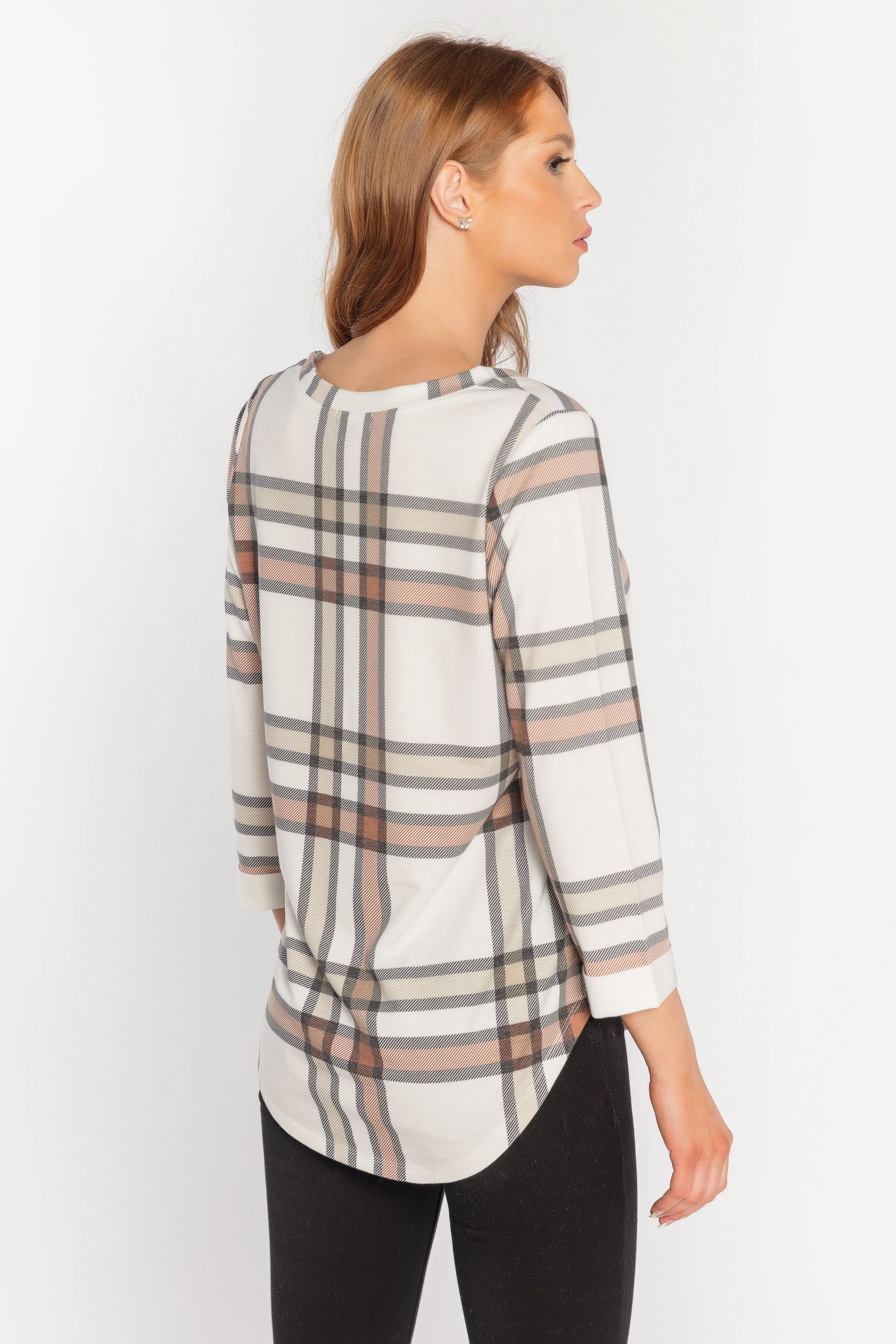 Plaid French Terry 3/4 Sleeve Top