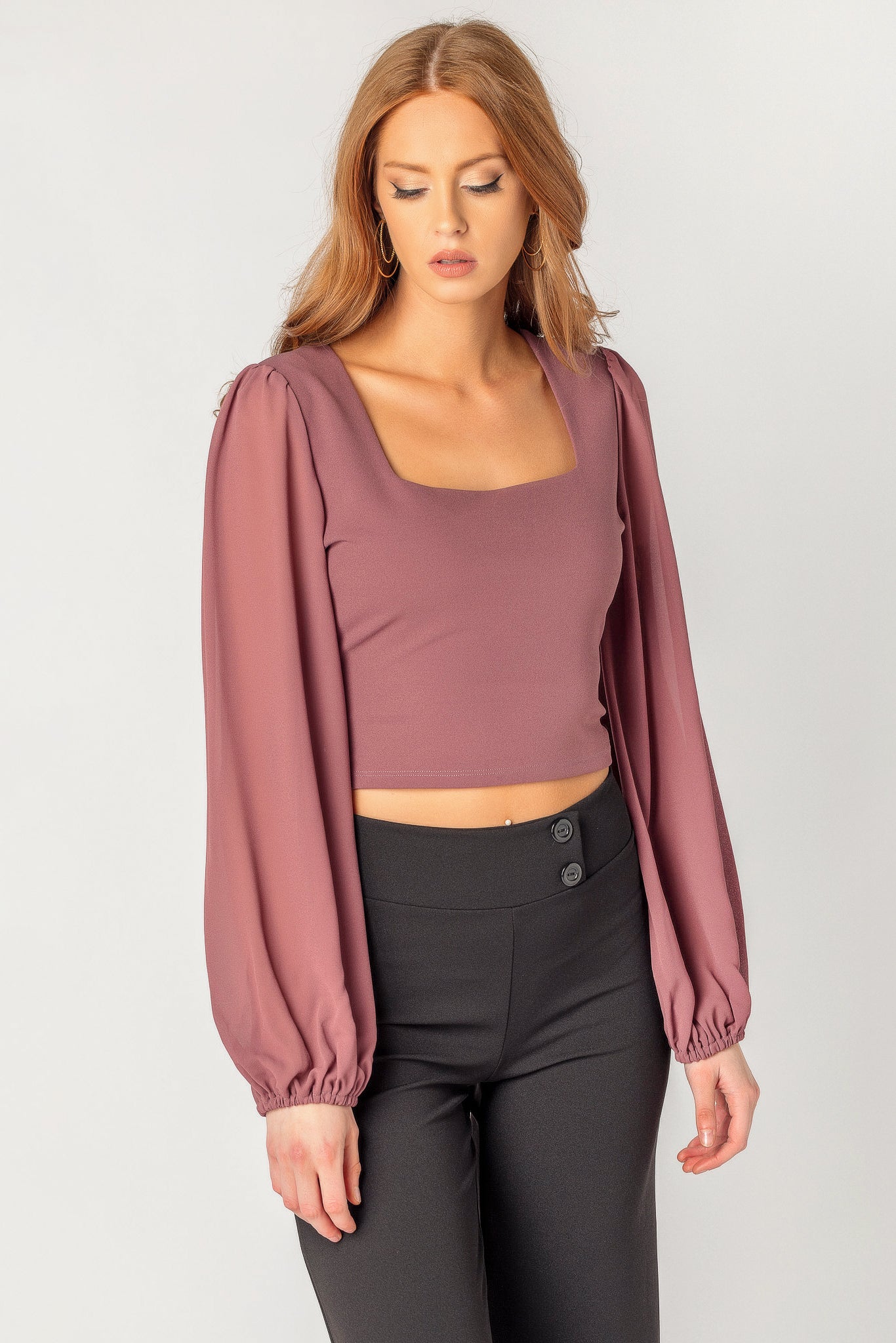 Scuba Crop Top with Chiffon Sleeves