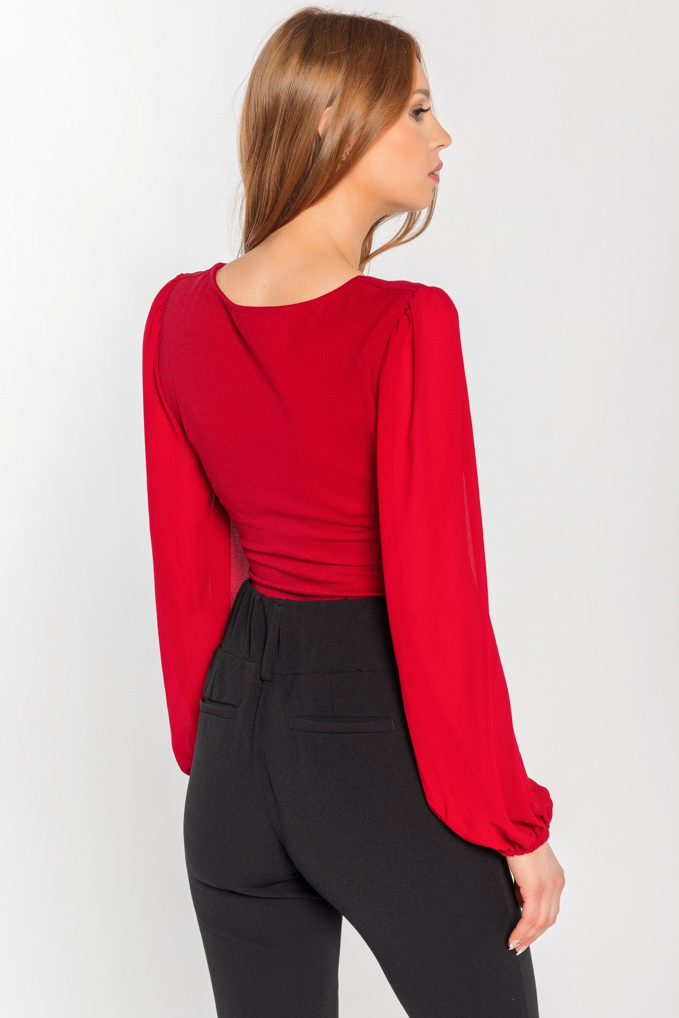 Scuba Crop Top with Chiffon Sleeves