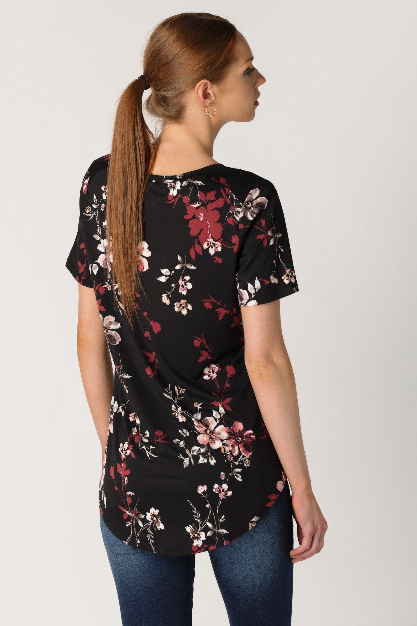 Floral Brushed Short Sleeve V-Neck Tunic