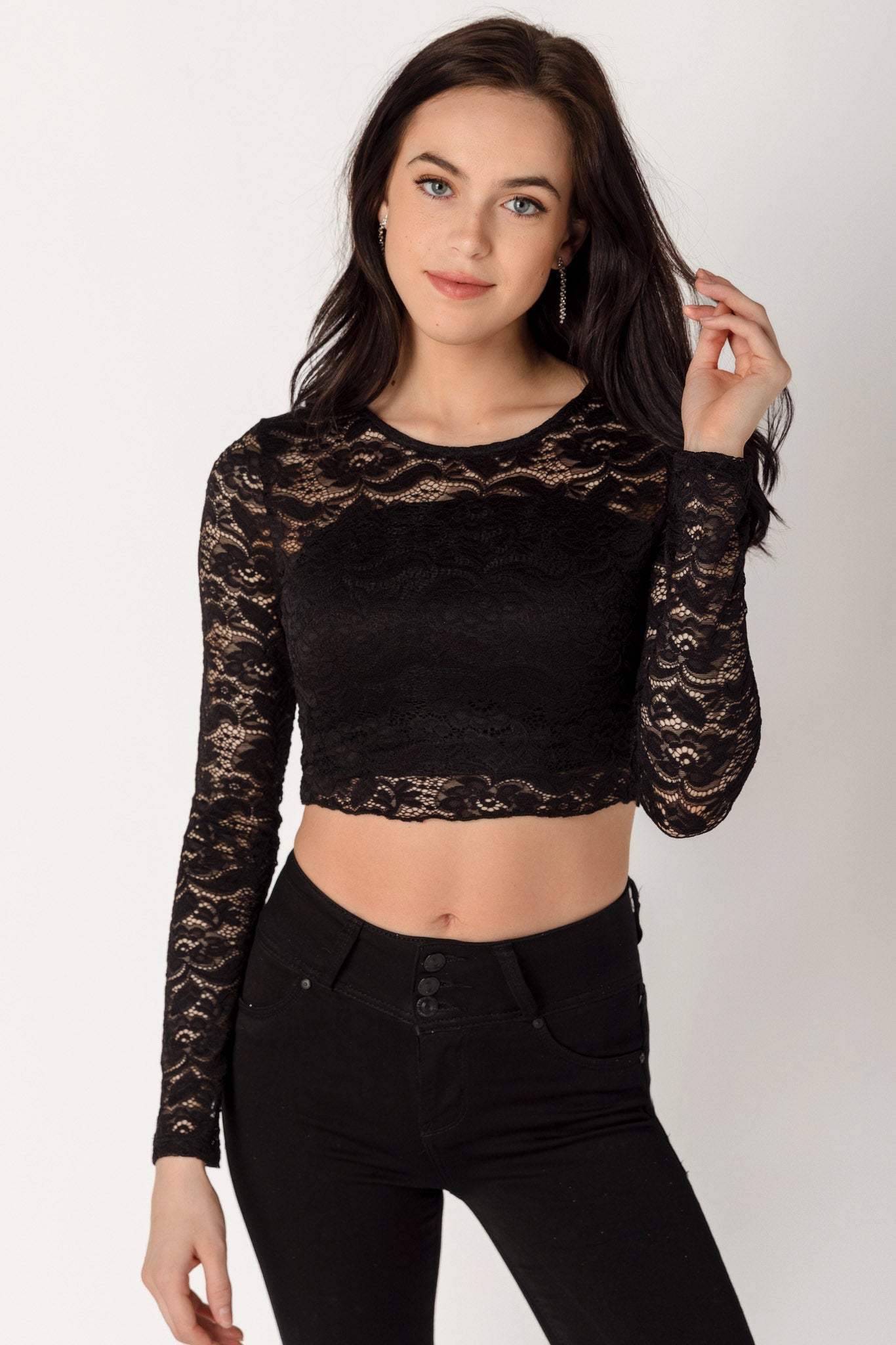 Lace Long Sleeve Crop Top