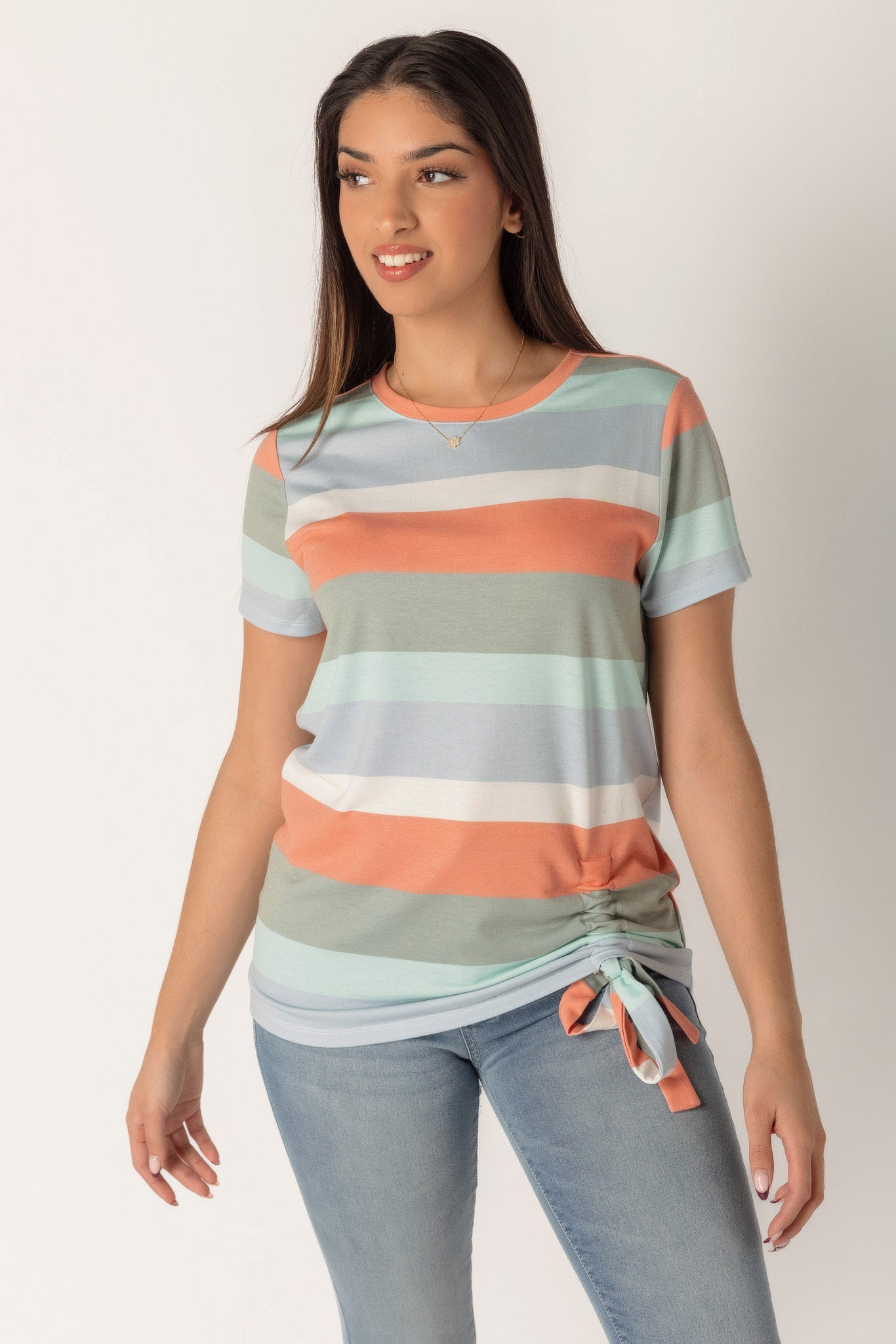 Pastel Stripe Ruched T-Shirt
