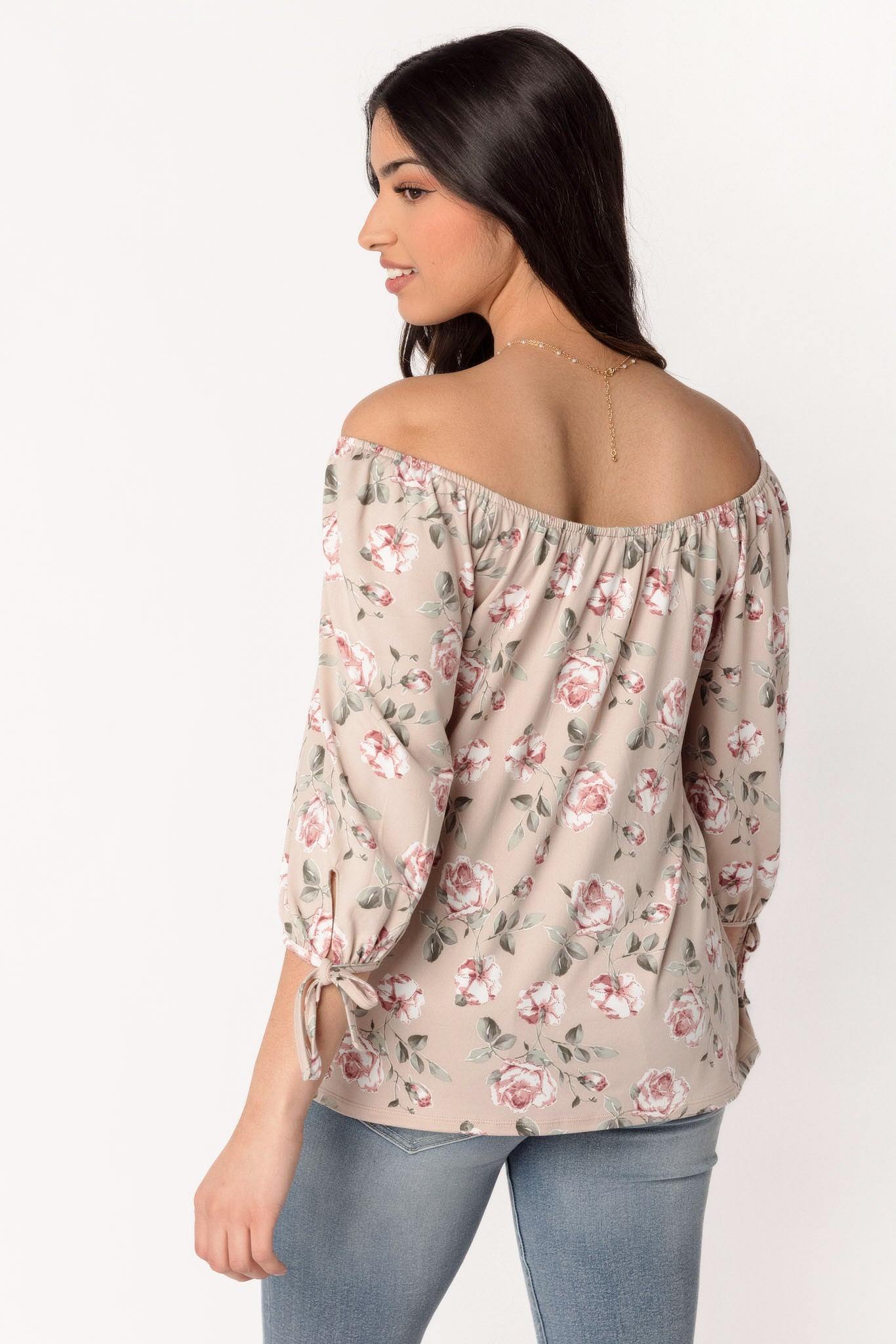 Rose Floral Top with 3/4 Length Sleeves