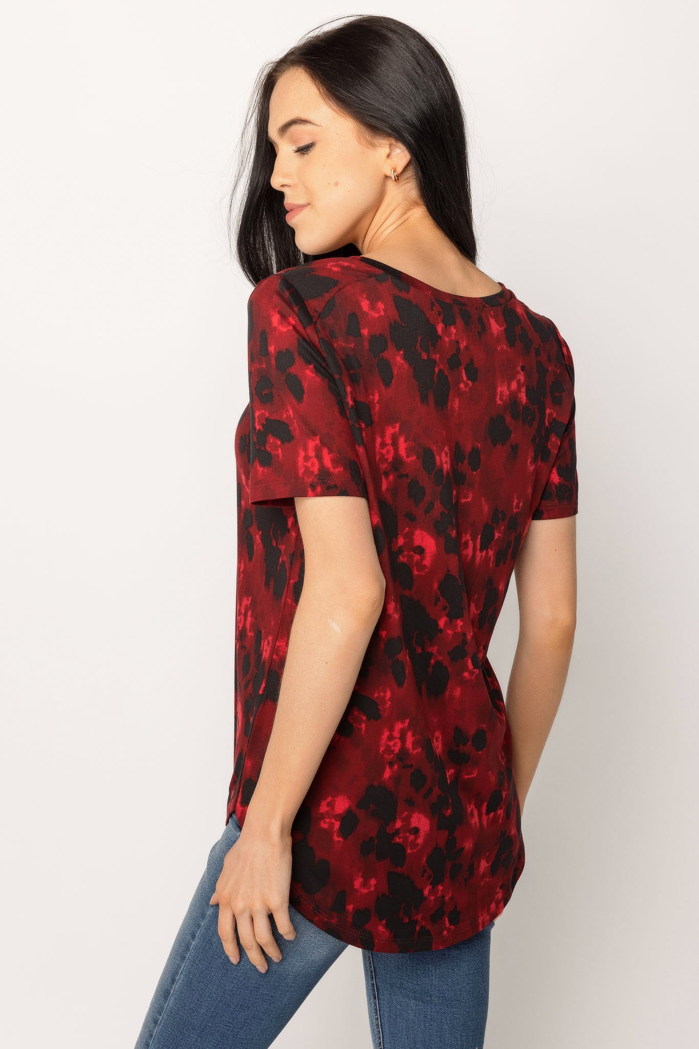 Printed Short-Sleeve V-Neck Top