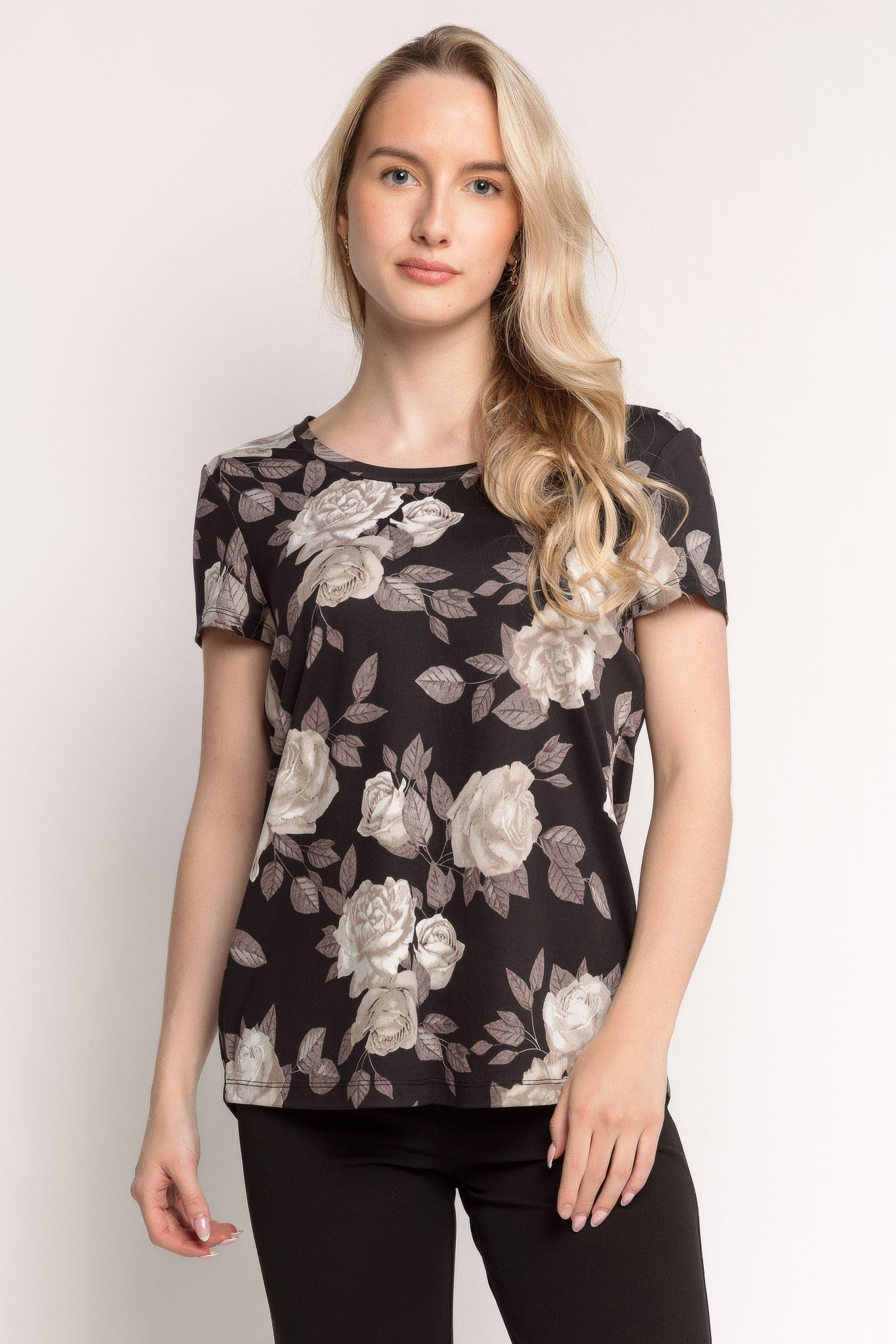 Rose Short-Sleeve Scoop Neck Top