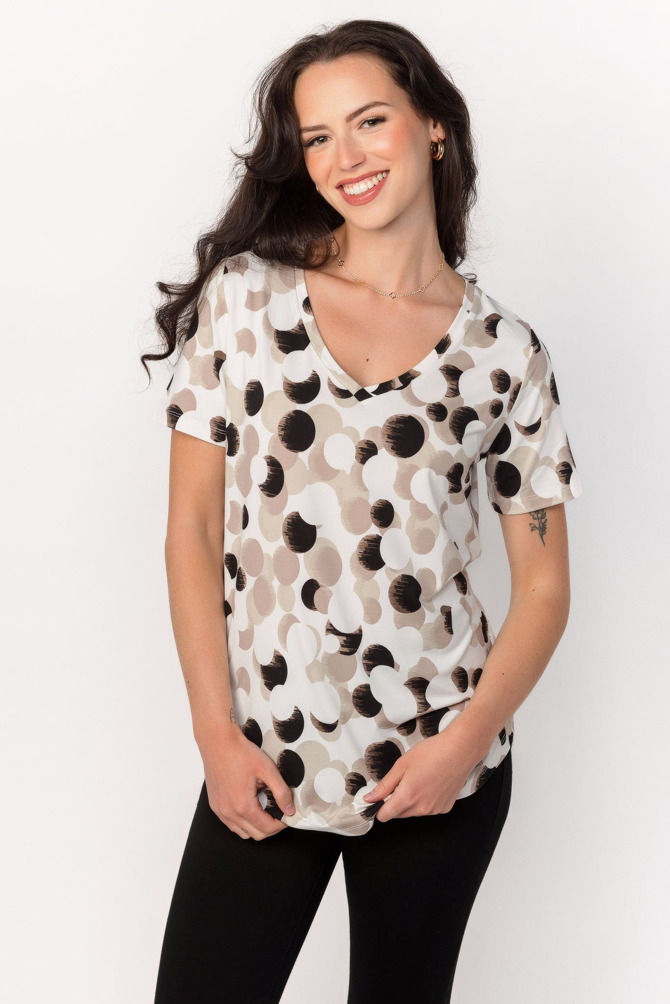 Abstract Dot Short-Sleeve V-Neck Top