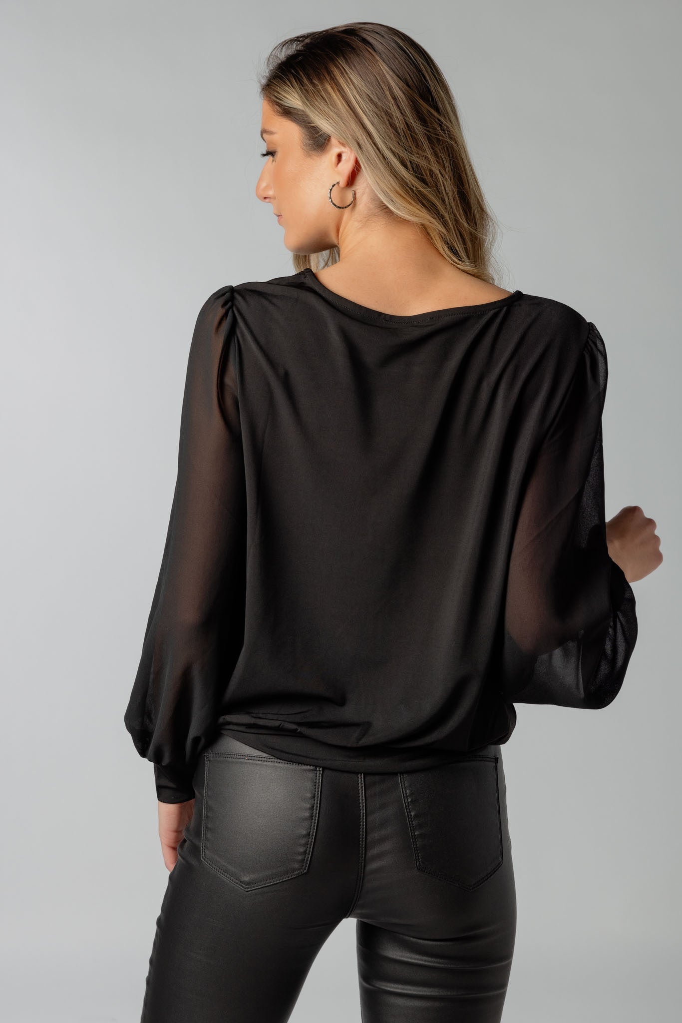 Banded Chiffon Balloon Sleeve Top