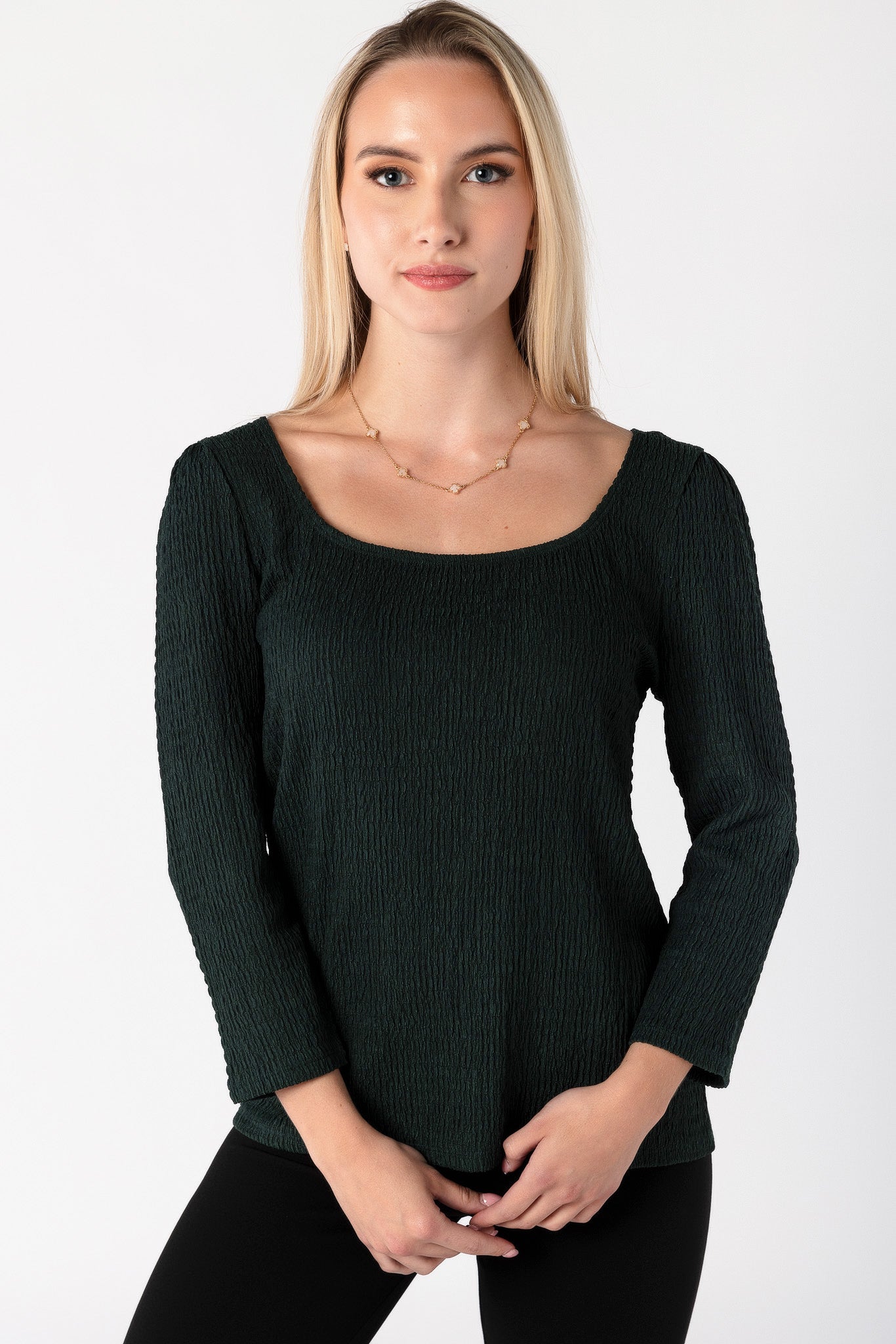 3/4 Sleeve Textured Square Neck Top