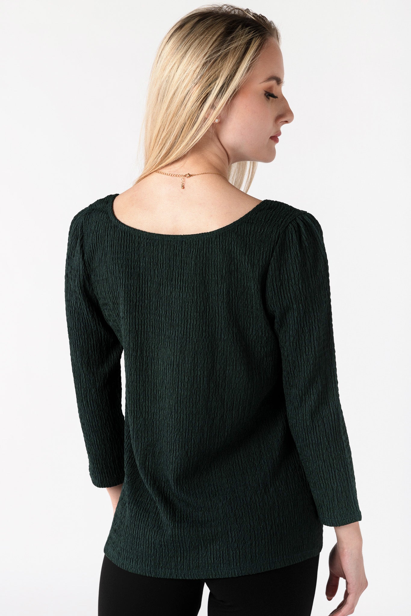 3/4 Sleeve Textured Square Neck Top