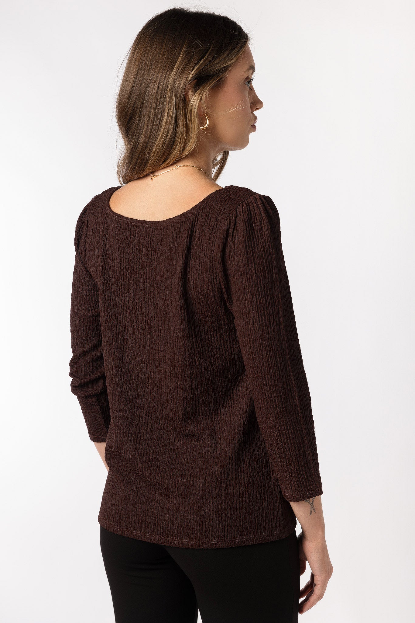 3/4 Sleeve Textured Square Neck Top