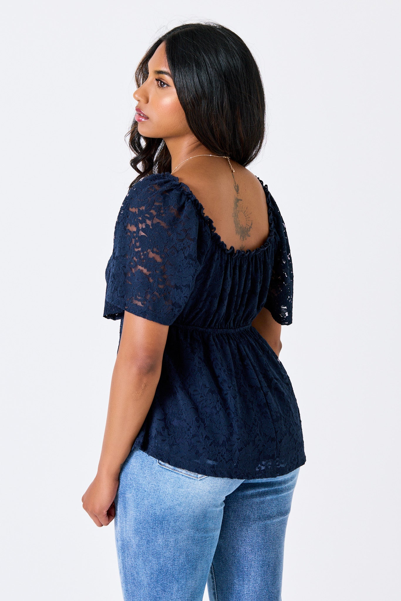 Floral Lace Flutter-Sleeve Babydoll Top