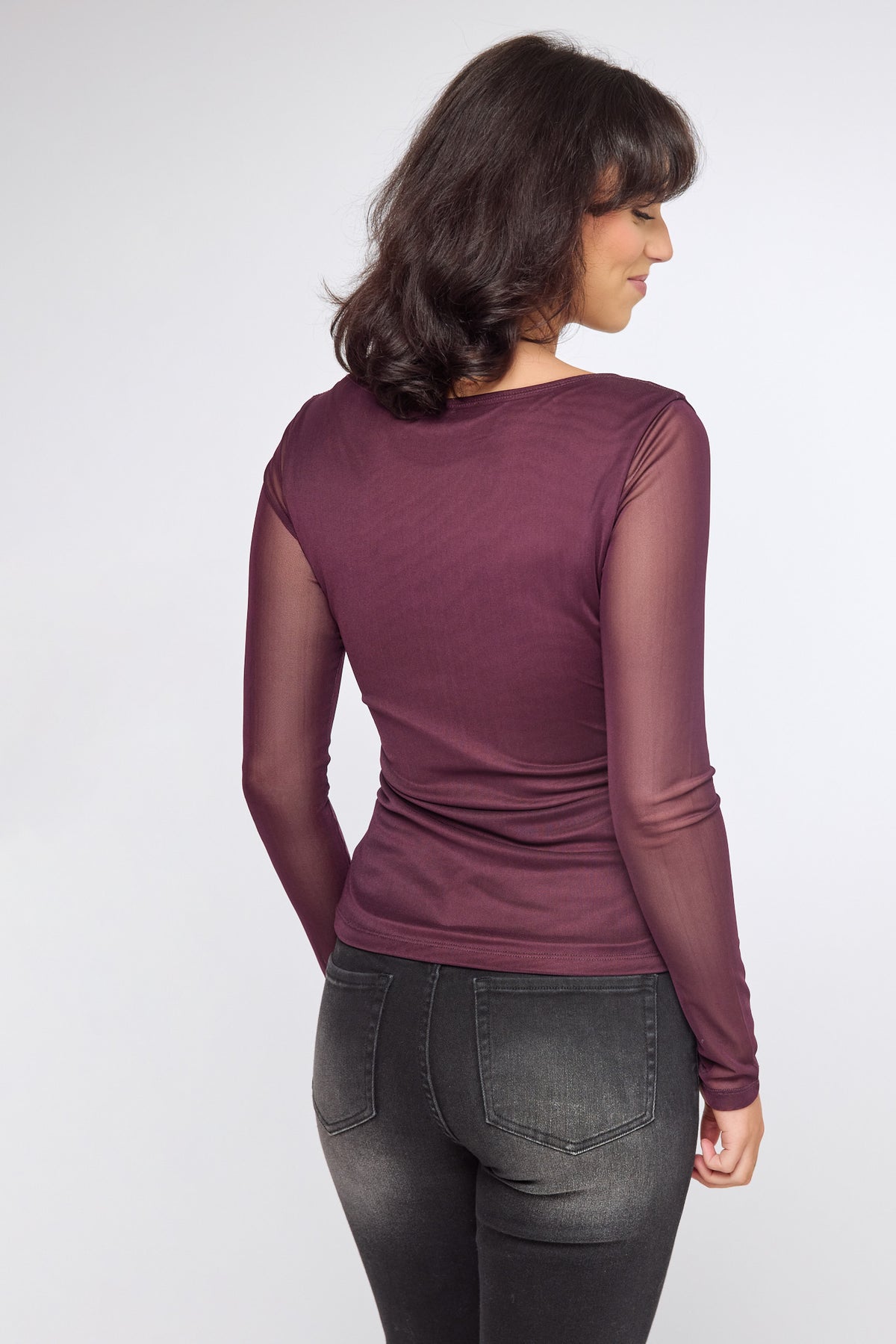 Mesh Long Sleeve Boatneck Top