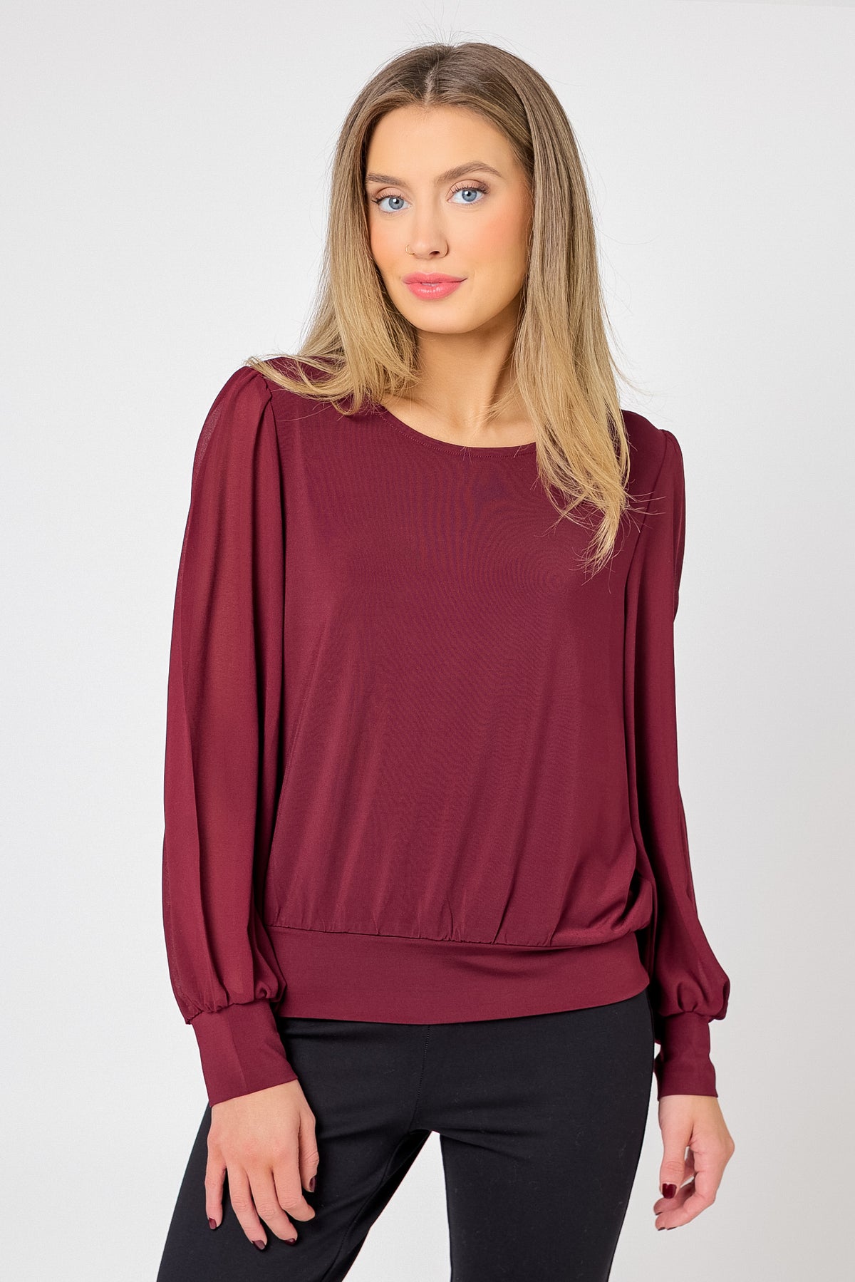 ITY Banded Top with Chiffon balloon sleeves