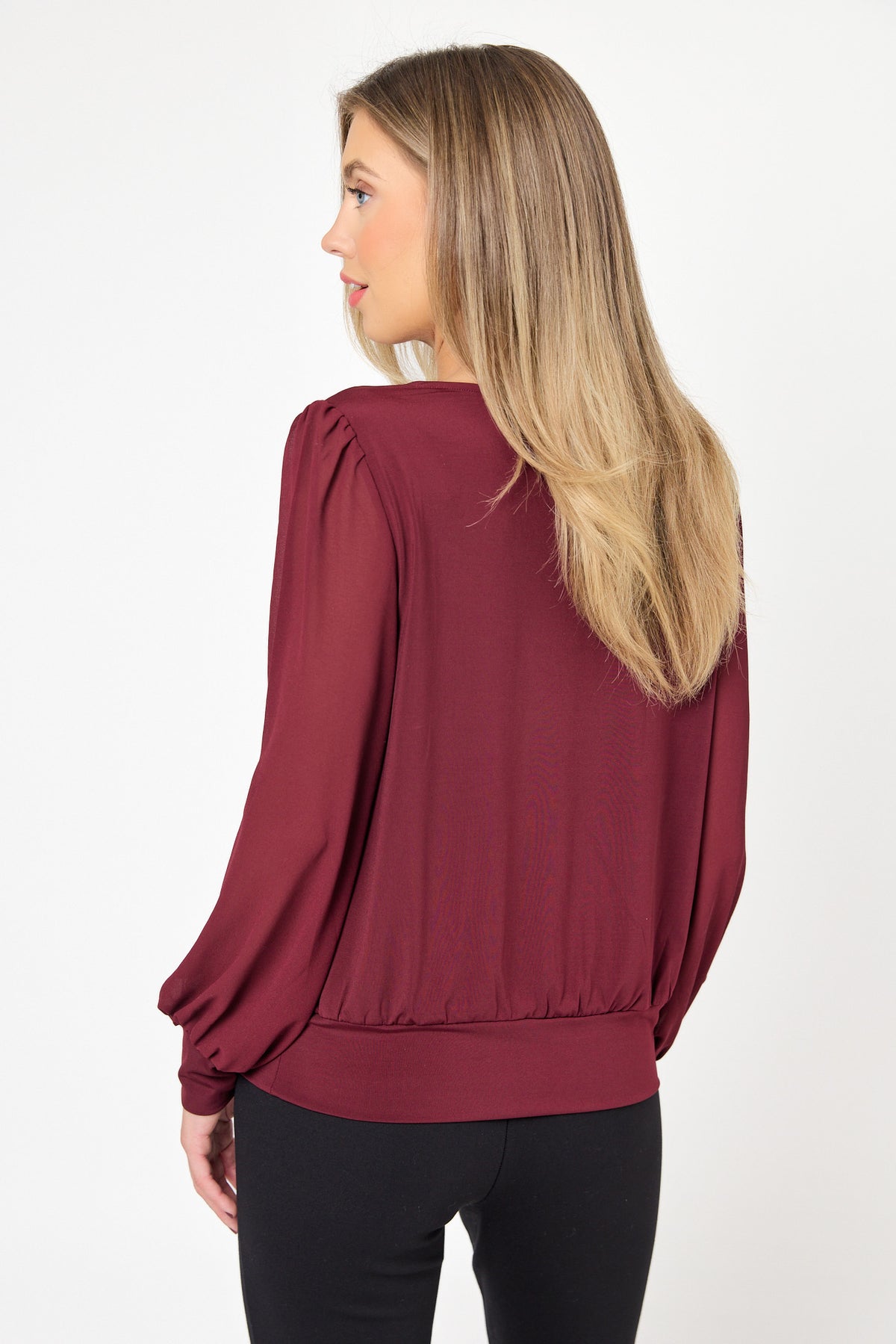 ITY Banded Top with Chiffon balloon sleeves