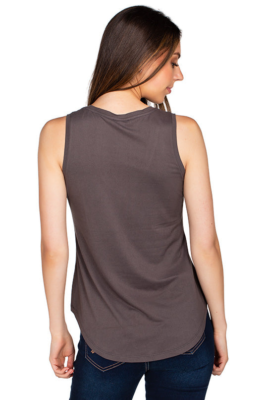 Sleeveless V-Neck Top with Shirttail Hem