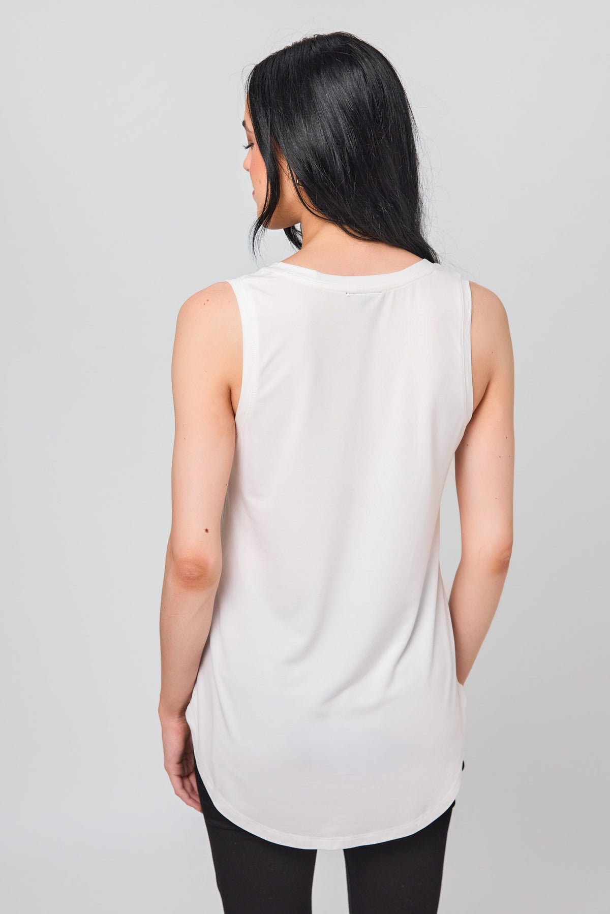 Sleeveless V-Neck Top with Shirttail Hem