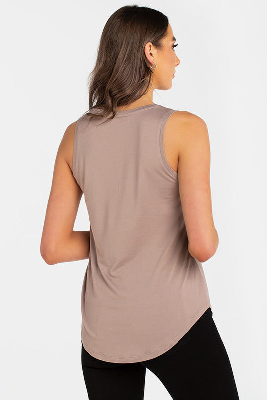 Sleeveless V-Neck Top with Shirttail Hem