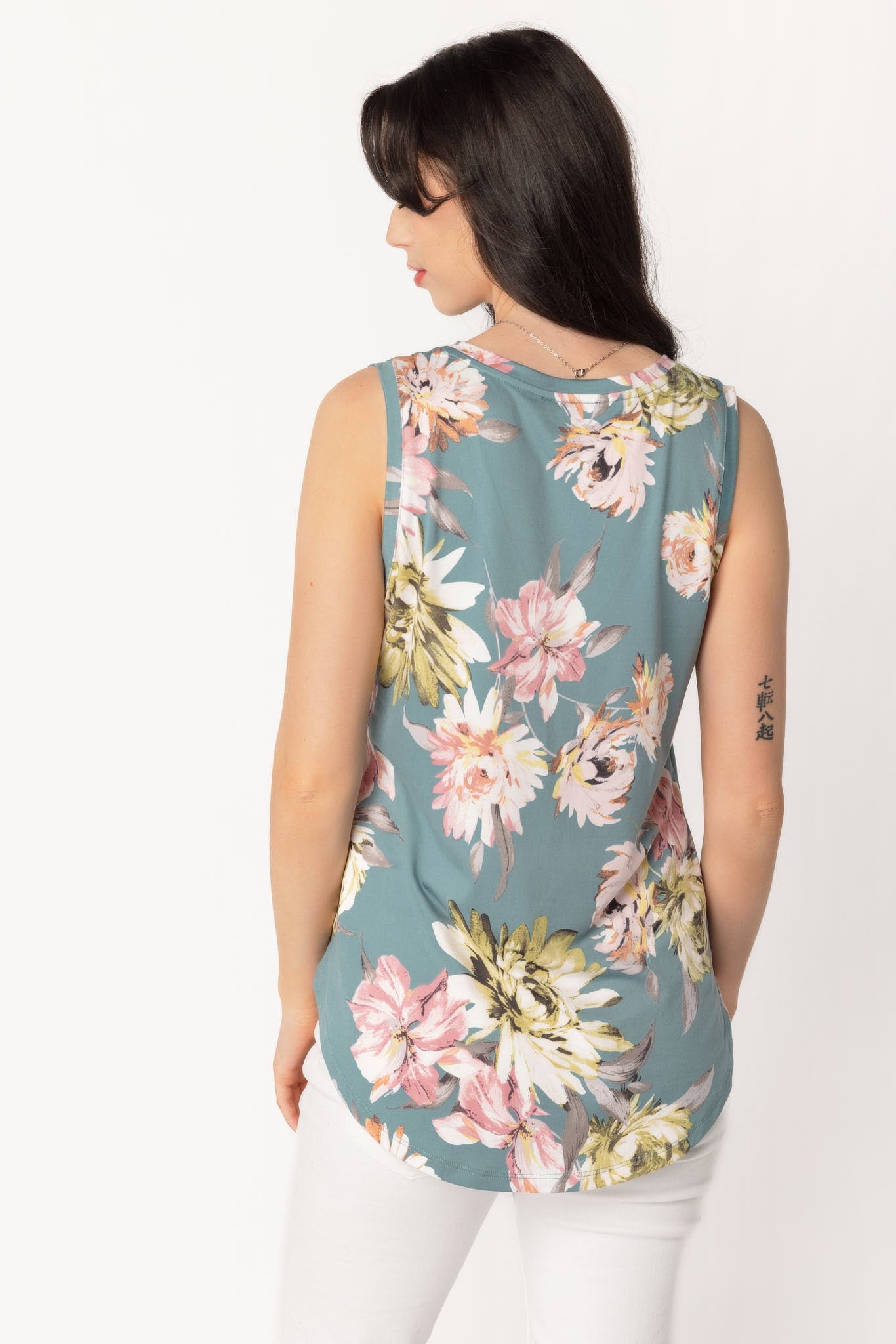 Aqua Floral Sleeveless V-Neck