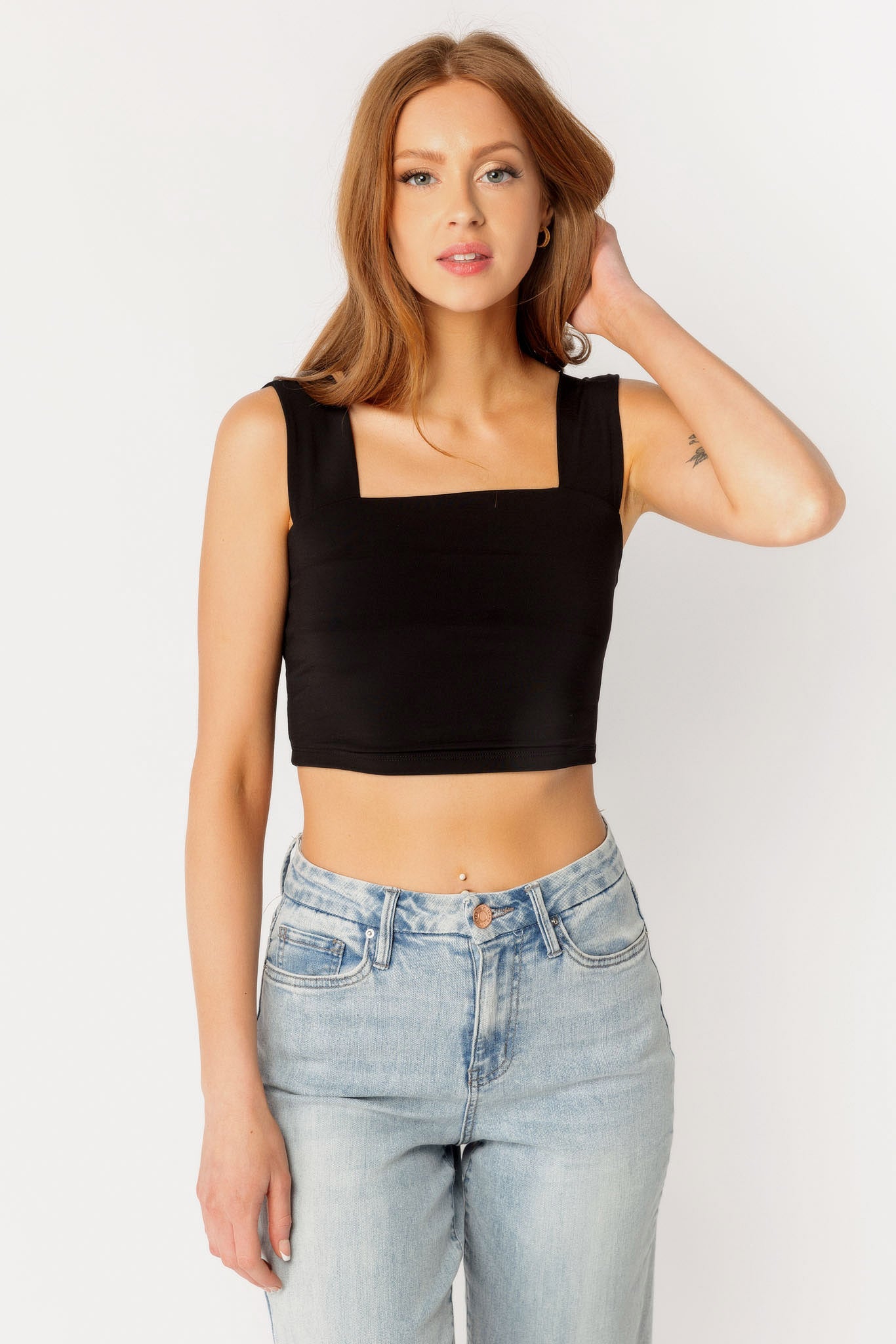 Double Layer Wide Strap Crop Top