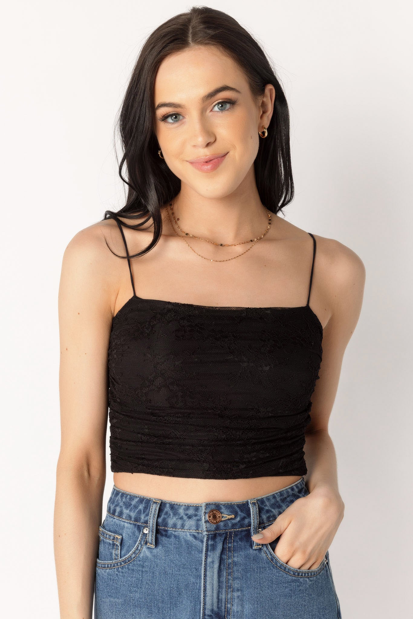 Lace Ruched Cropped Tank