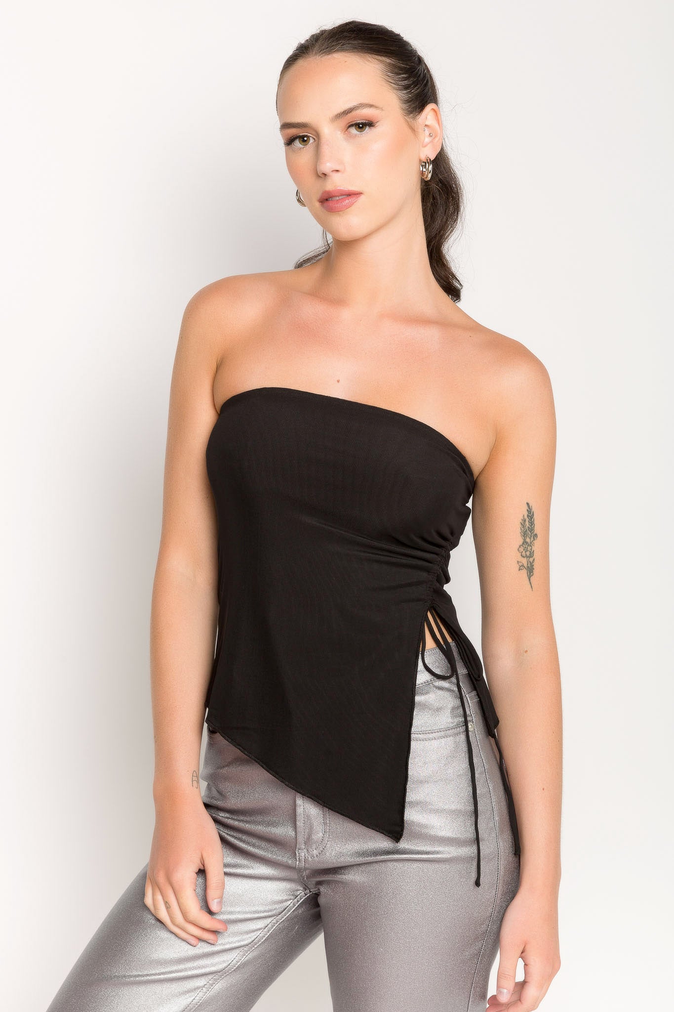 Shirred Asymmetric Tube Top