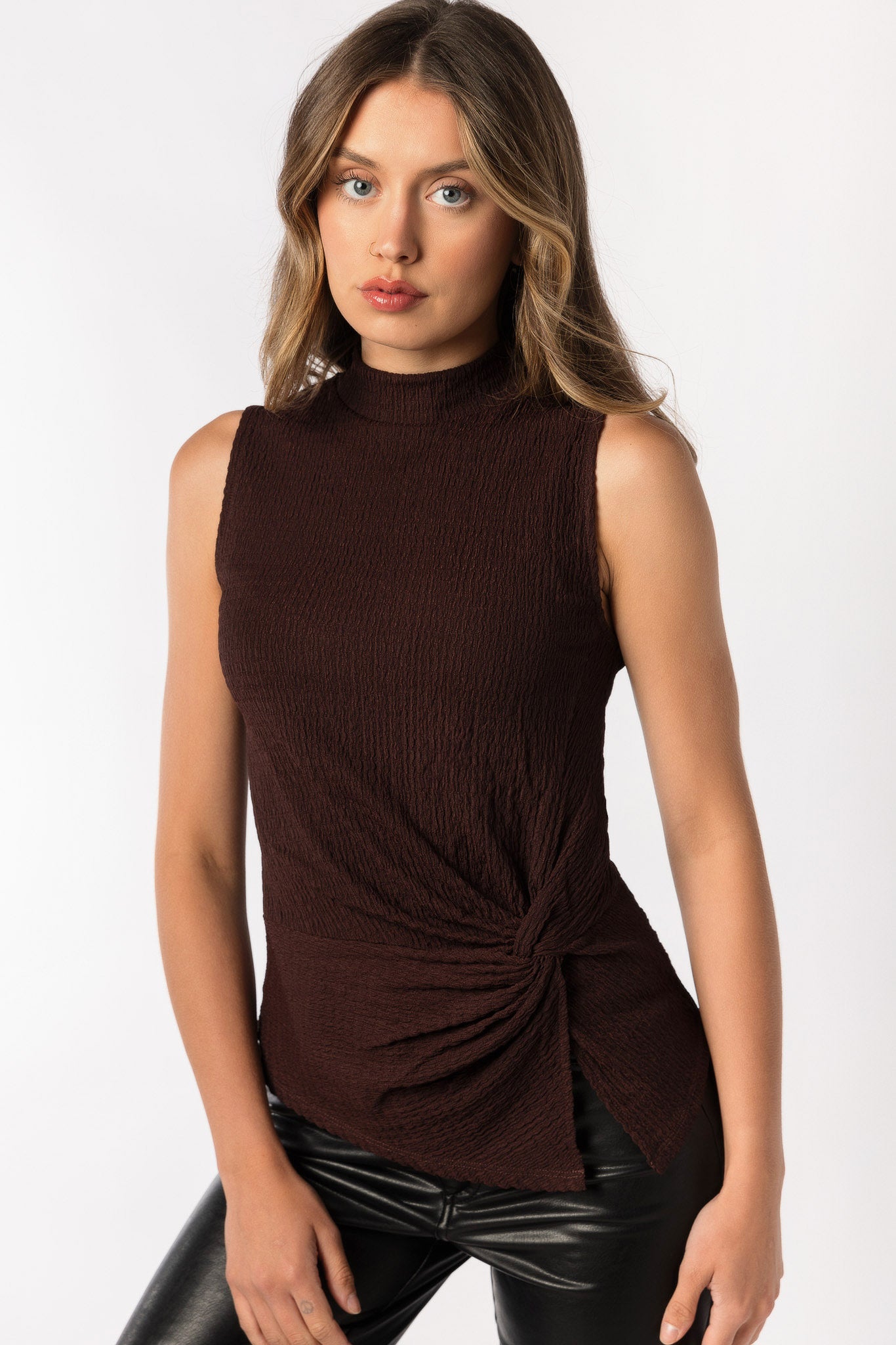 Sleeveless Textured Mock Neck Top