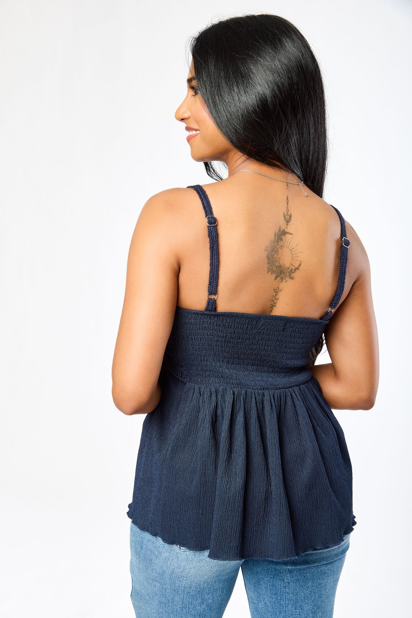 Crochet Spaghetti Strap V-Neck Babydoll Top