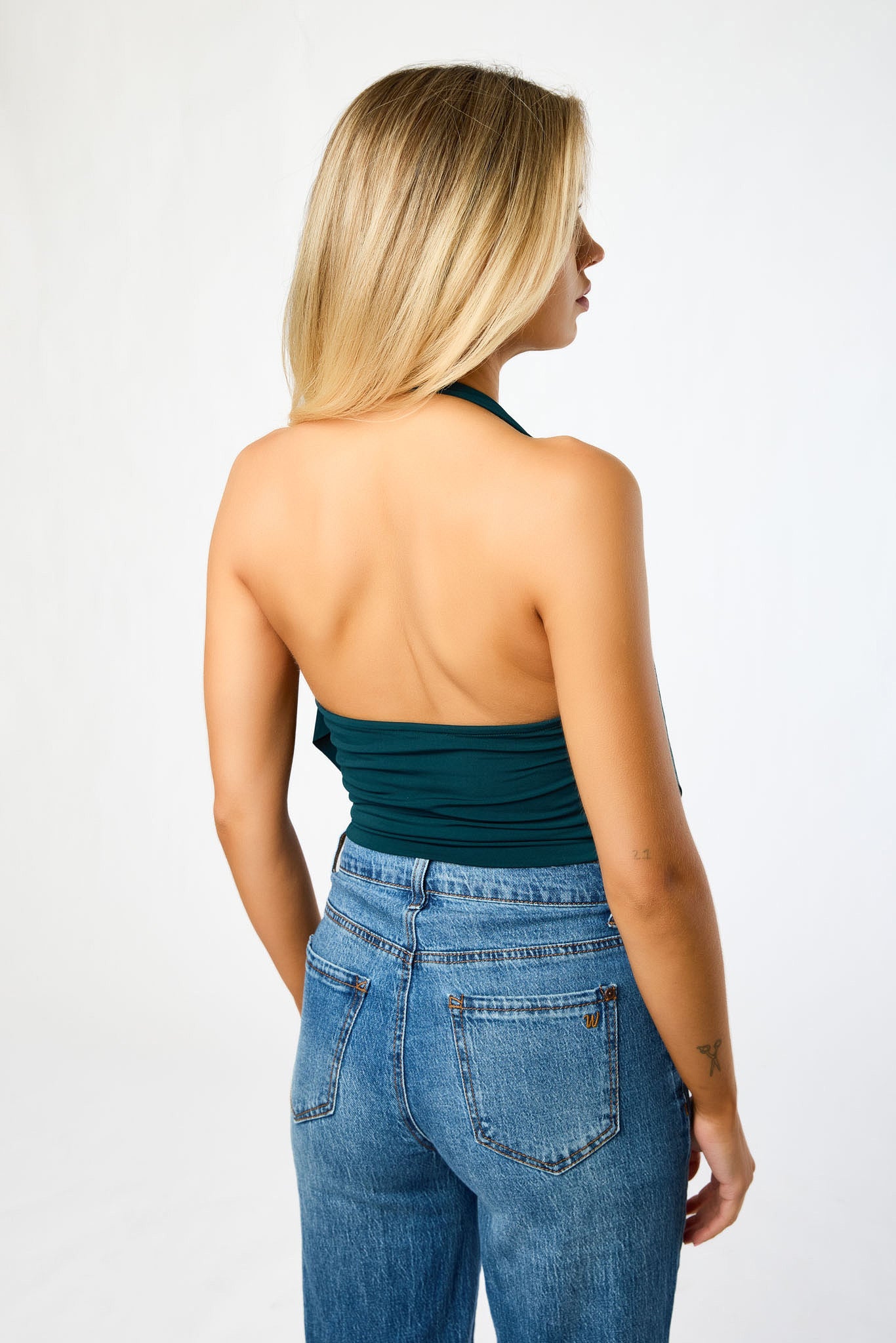 Drape-Neck Cropped Halter Top