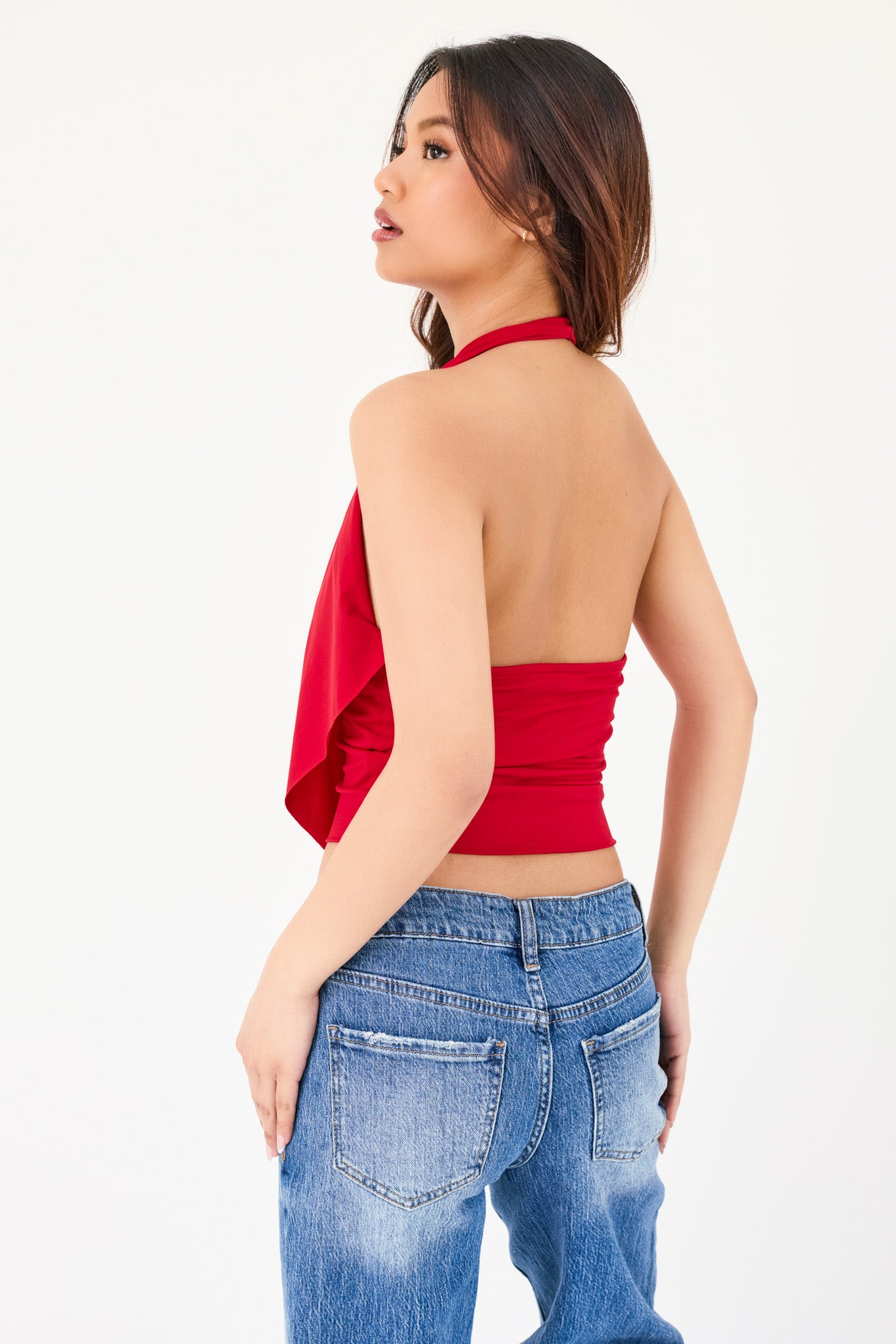 Drape-Neck Cropped Halter Top