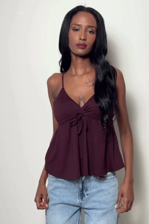 Crossover V-Neck Spaghetti Strap Babydoll Top