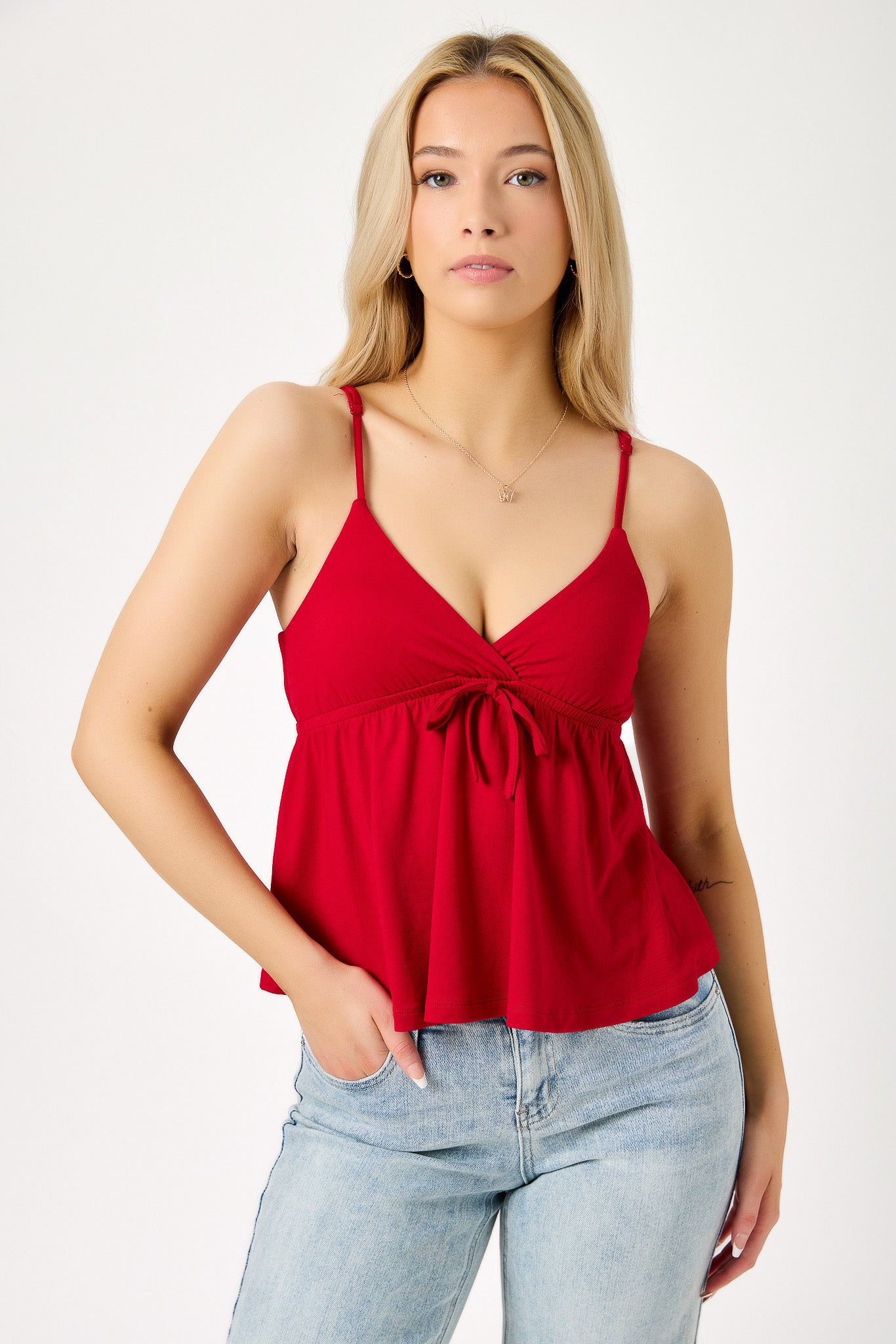 Crossover V-Neck Spaghetti Strap Babydoll Top