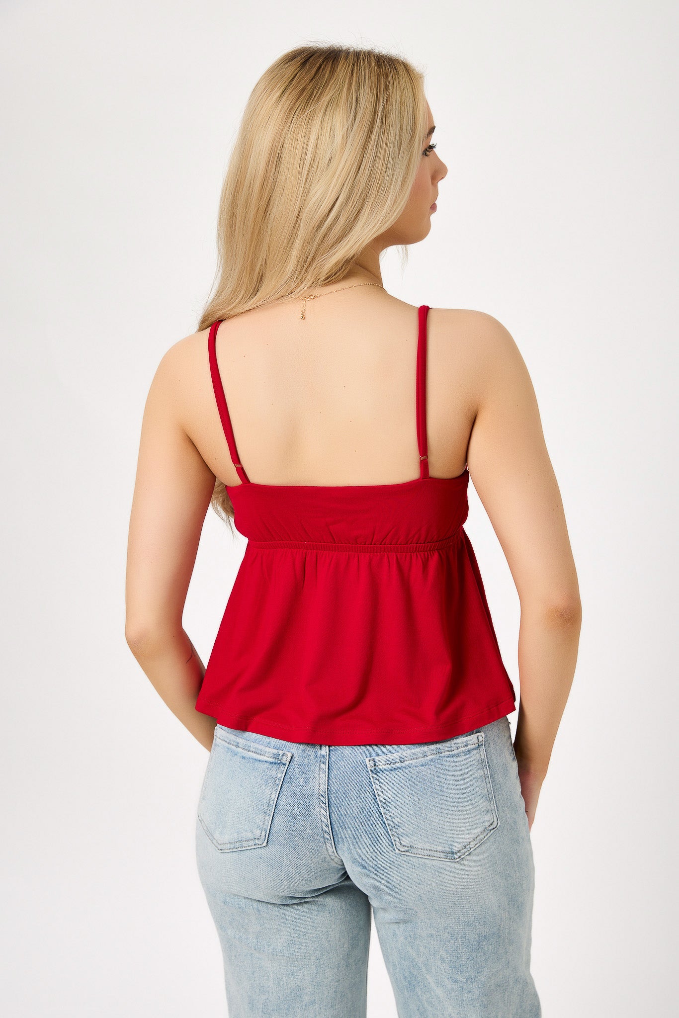 Crossover V-Neck Spaghetti Strap Babydoll Top