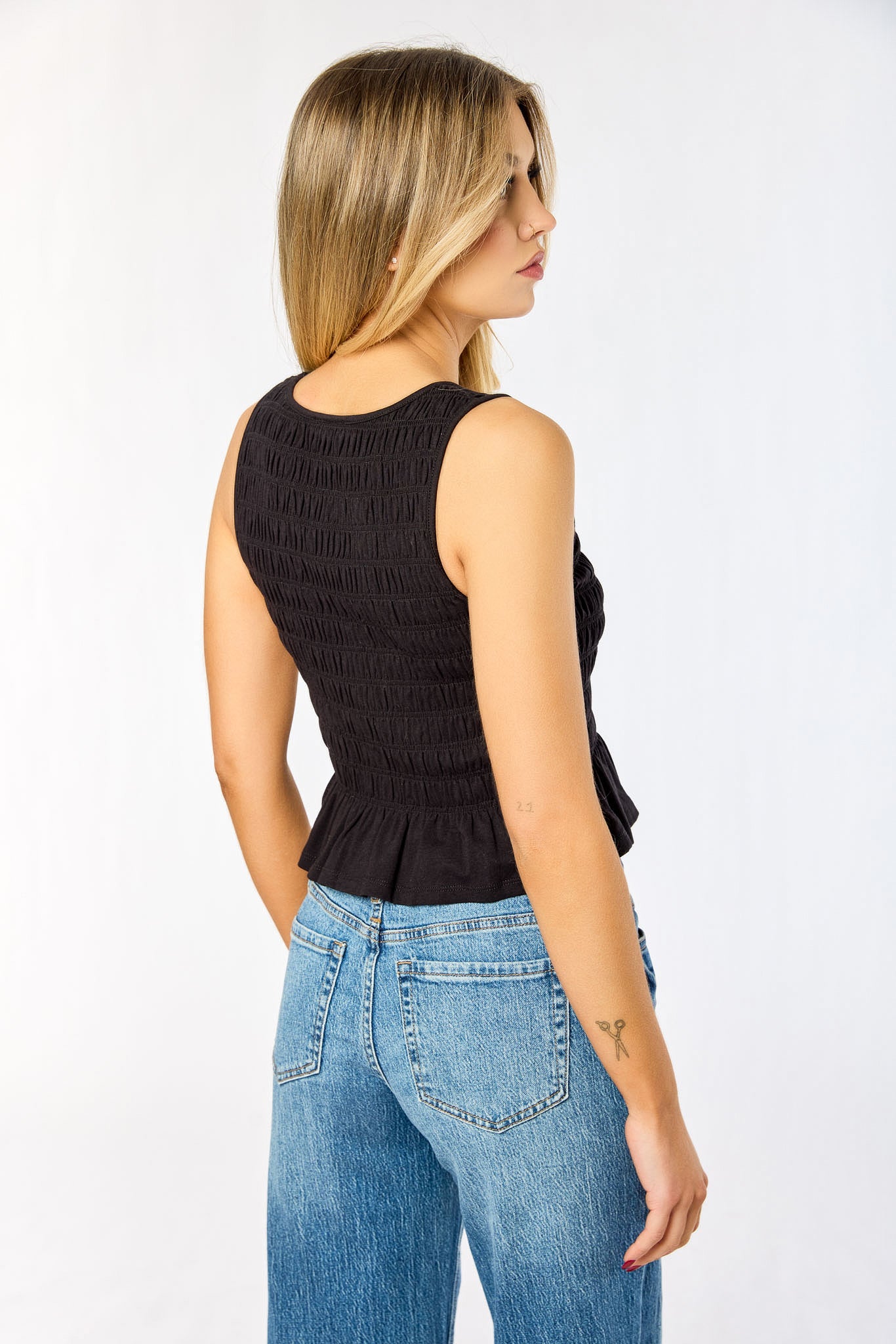 T-shirt boutonné en coton froncé