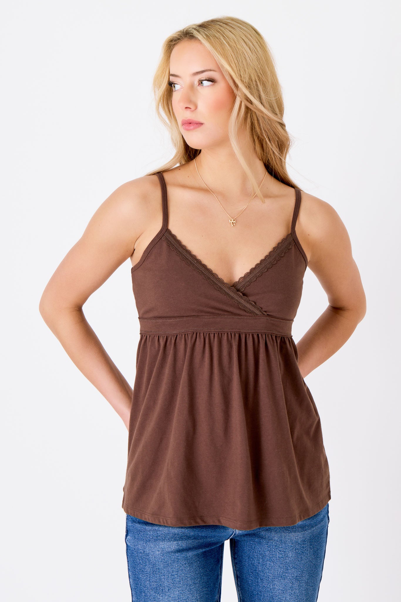 Cotton-Blend Jersey Crossover Babydoll Top with Tie-Back