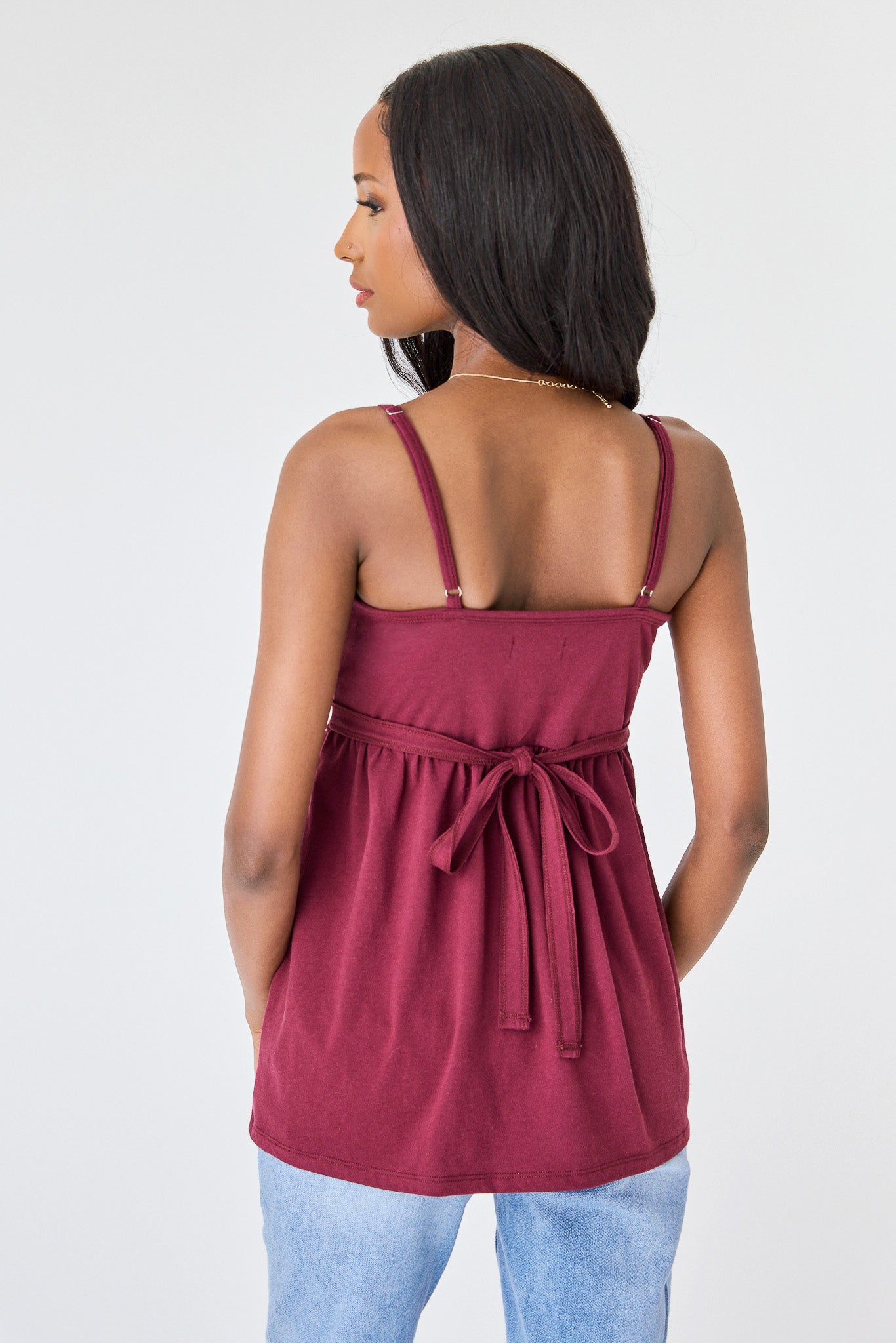 Cotton-Blend Jersey Crossover Babydoll Top with Tie-Back