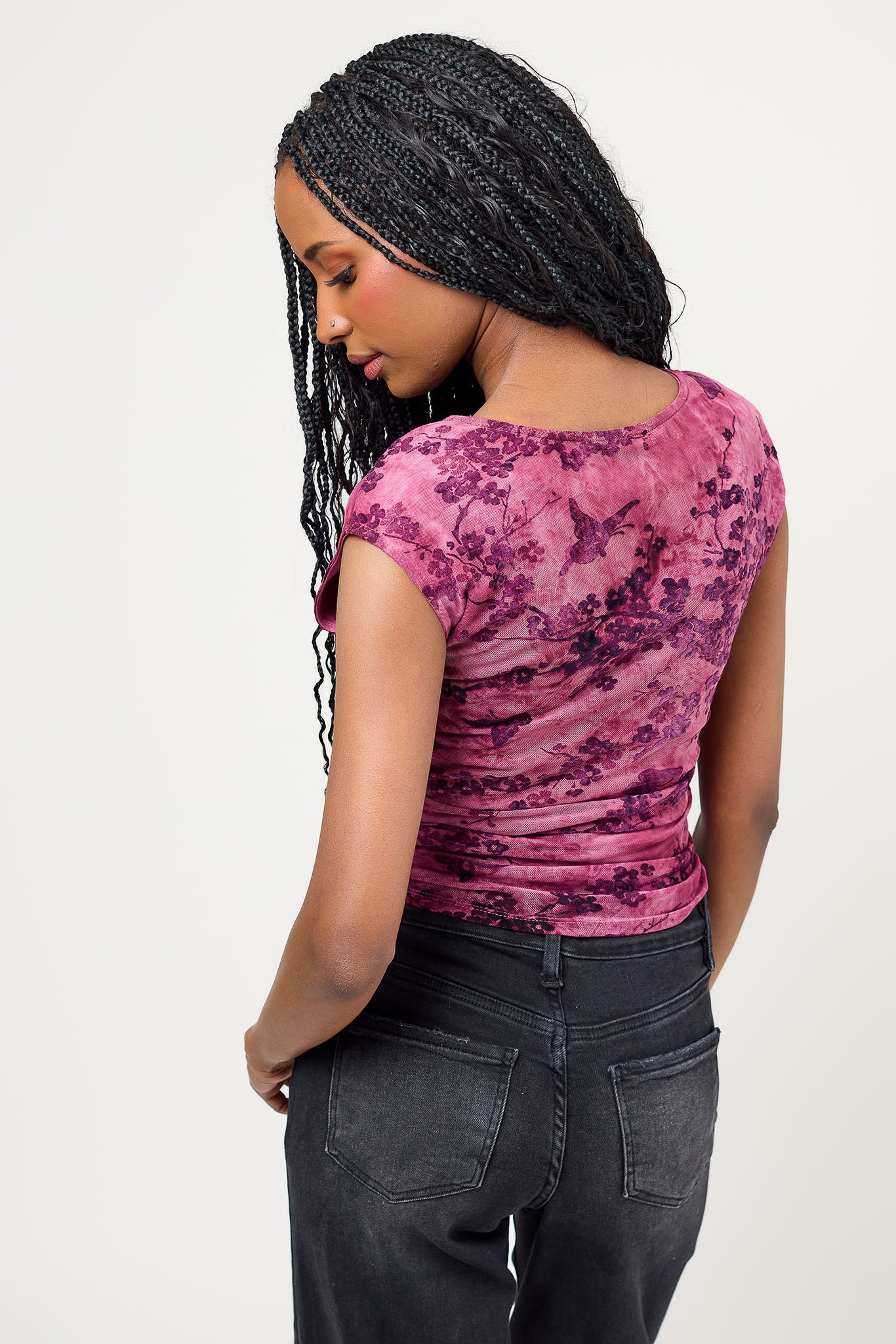 Tie Dye Mesh Boatneck Top With Rushing