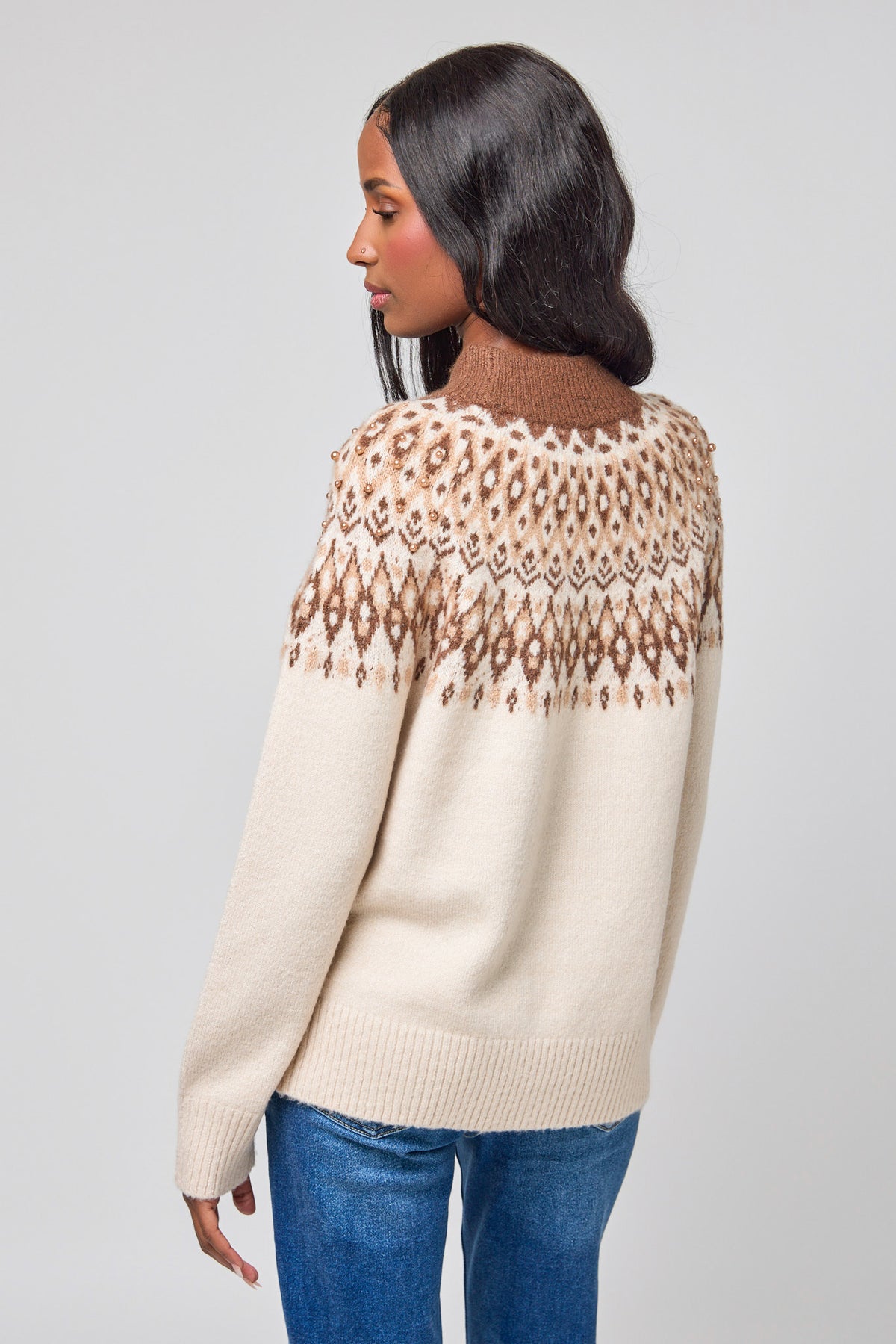 Festive Mockeneck Sweater With Pearls
