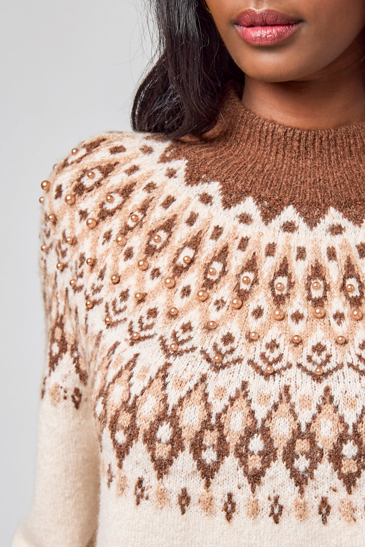 Festive Mockeneck Sweater With Pearls