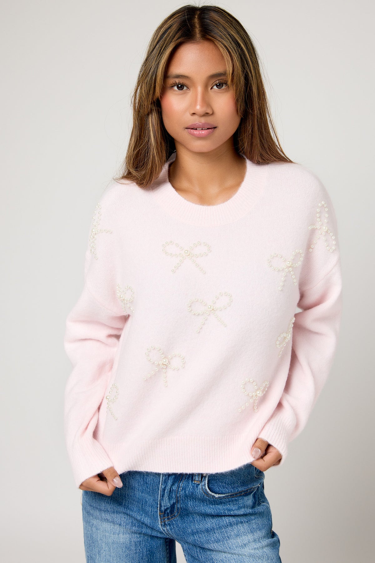 Pearl Bow Embellished Sweater
