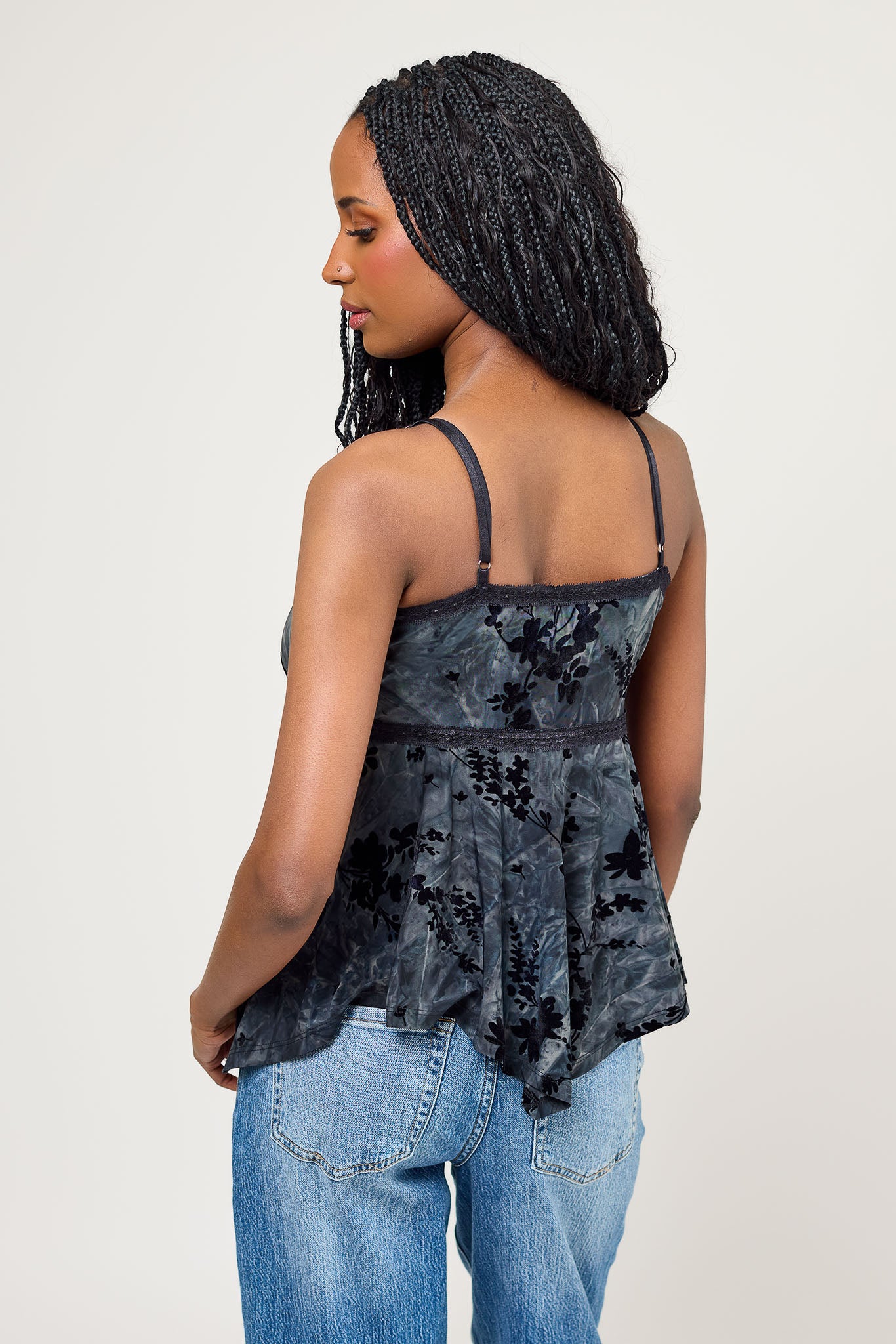 Flocked Tie-Dye Hanky-Hem Babydoll Cami
