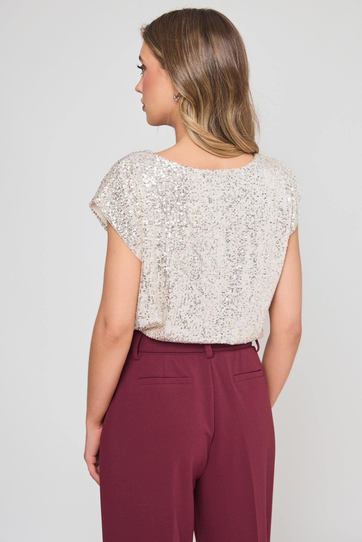 Sequin Tee with Shirttail Hem