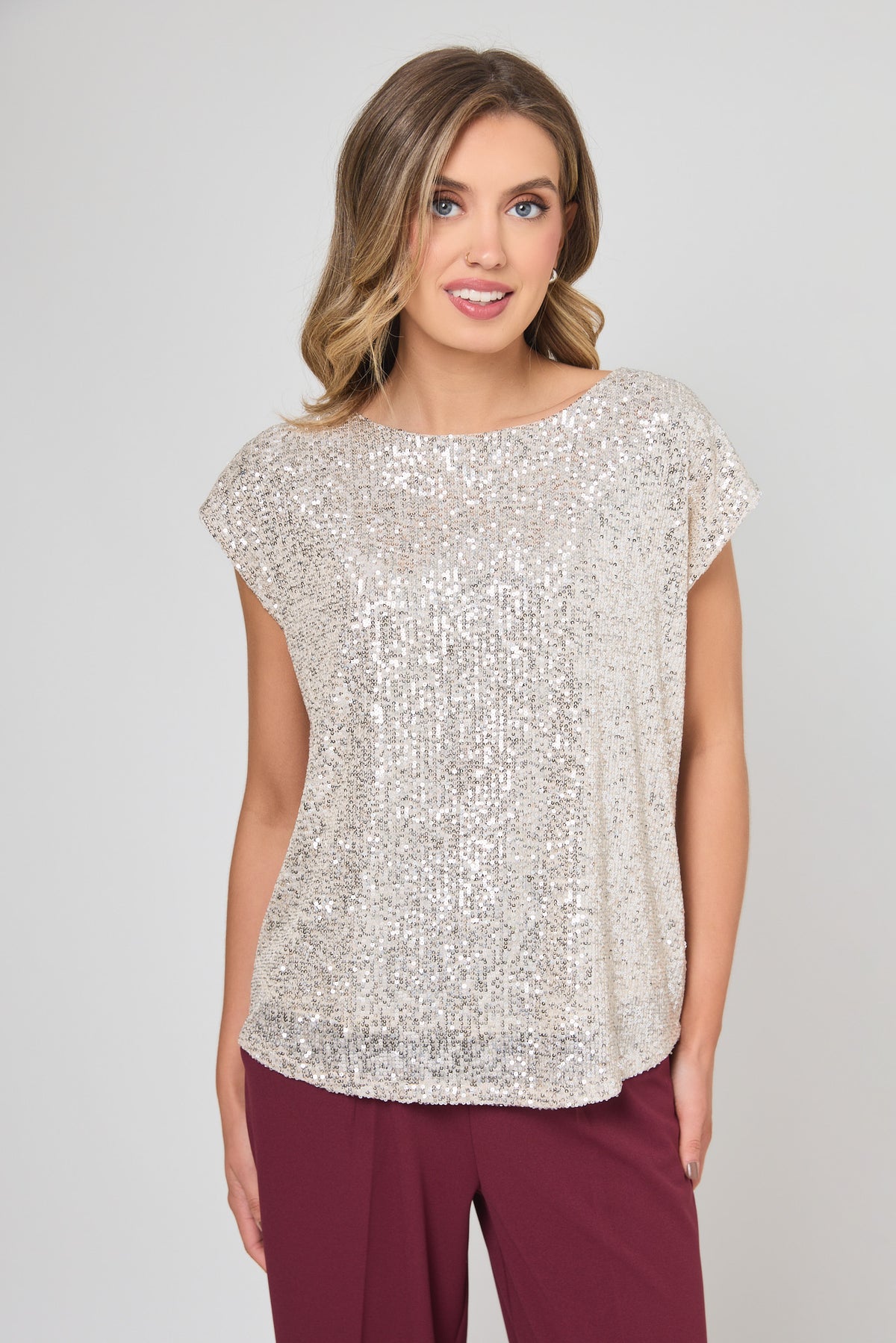 Sequin Tee with Shirttail Hem